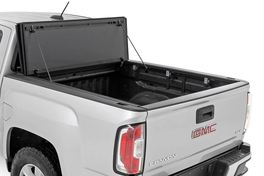 Rough Country Hard Tri-Fold Truck Bed Cover Flip Up for Chevy Colorado & GMC Canyon (2015-2024) - Fits 6' Bed, All-Weather, Flush Aluminum Panels