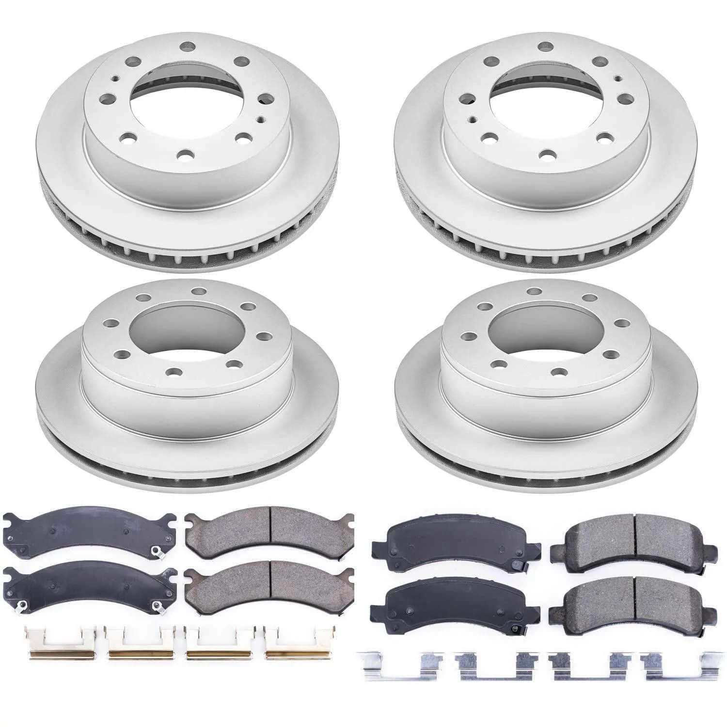 Power Stop CRK2029 Brake Rotor Coated & Ceramic Brake Pads- front & rear For Chevrolet Express 2500 2006-2016, GMC Savana 2500 2006-2016 [Model Specific]