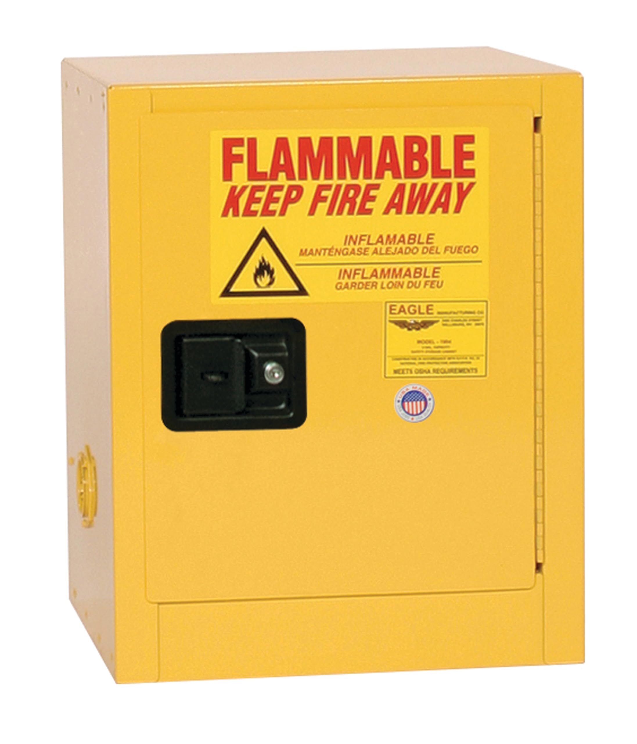 4 Gallon Eagle American Made Flammable Liquid Storage Cabinet, Manual-Close Space Saver Fireproof Cabinet for Schools, Garages, Manufacturing Facilities, 17" x 17" x 22", 1904X