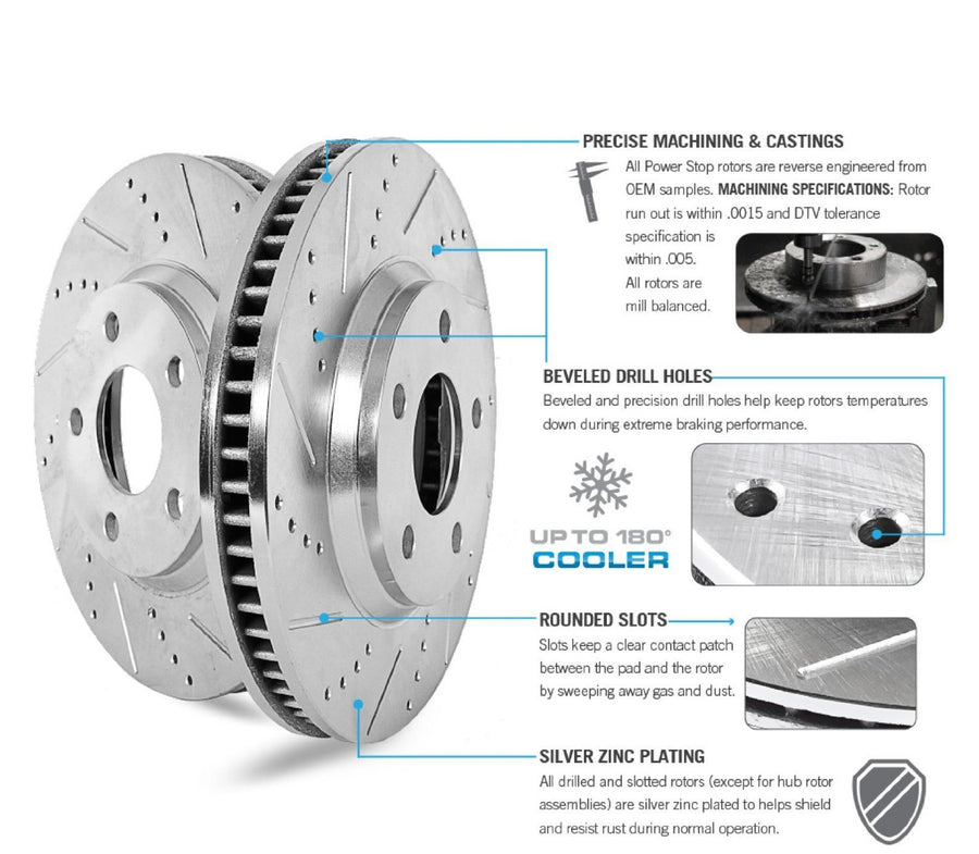 Power Stop Rear JBR1526XPR Drilled & Slotted Rotor Pair For Hyundai Elantra 2009-2012, Hyundai Tucson 2010-2015, Kia Sportage 2011-2016 [Model Specific]