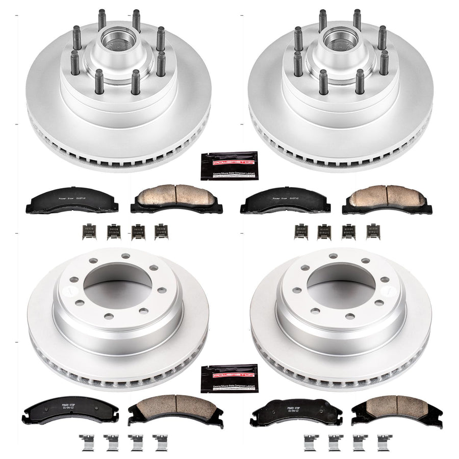 Power Stop CRK4131 Brake Rotor Coated & Ceramic Brake Pads- front & rear For Ford E-150, Ford E-250, Ford E-350 Super Duty, Ford E-350 Super Duty, Ford E-450 Super Duty [Model Specific]