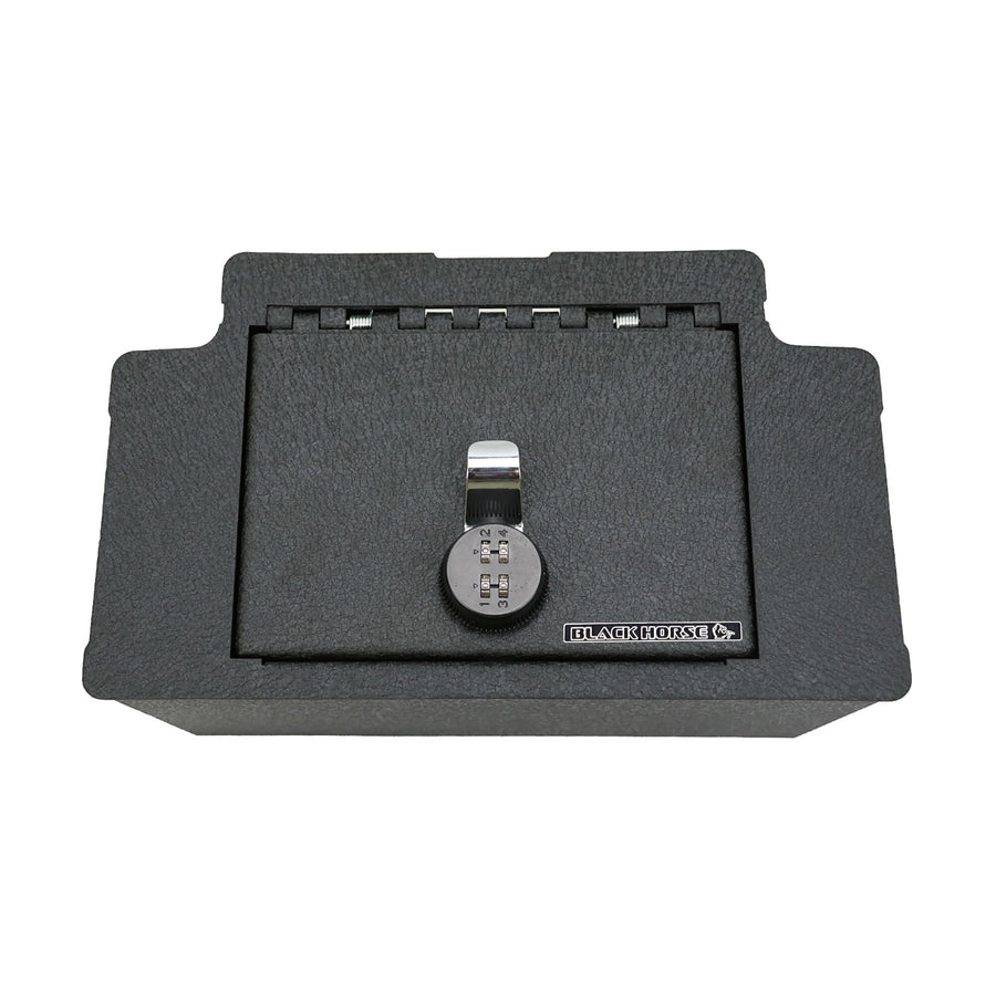 Black Horse Security Lock Box Center Console Safe, Black Gun Box Organizer, with 4 Digit Combination Resettable Lock Compatible with 2023-2024 GMC Sierra 1500|2023-2024 Chevrolet Silverado 1500-ASGM02