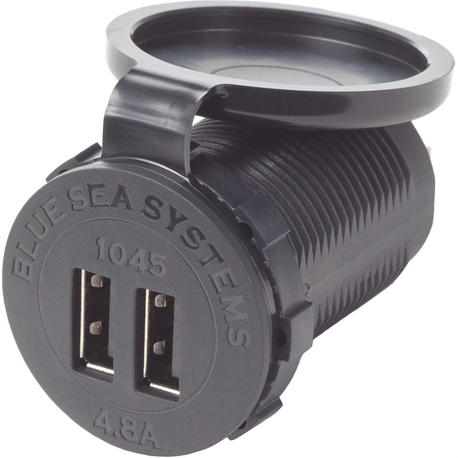 Fast Charge Blue Sea Systems 1045 Dual USB Charger Socket Mount, 12V/24V 4.8A