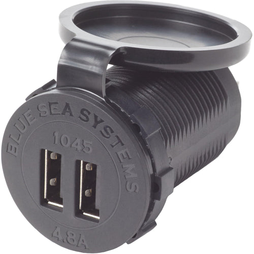 Fast Charge Blue Sea Systems 1045 Dual USB Charger Socket Mount, 12V/24V 4.8A