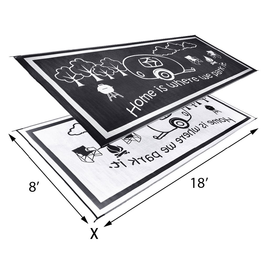 Camping Stylish RH8181 Black/White 8-Feet x 18-Feet RV Home Mat