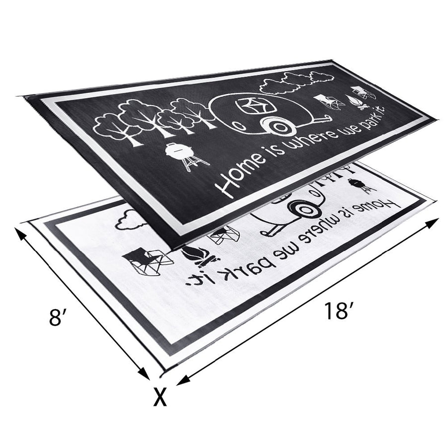 Camping Stylish RH8181 Black/White 8-Feet x 18-Feet RV Home Mat