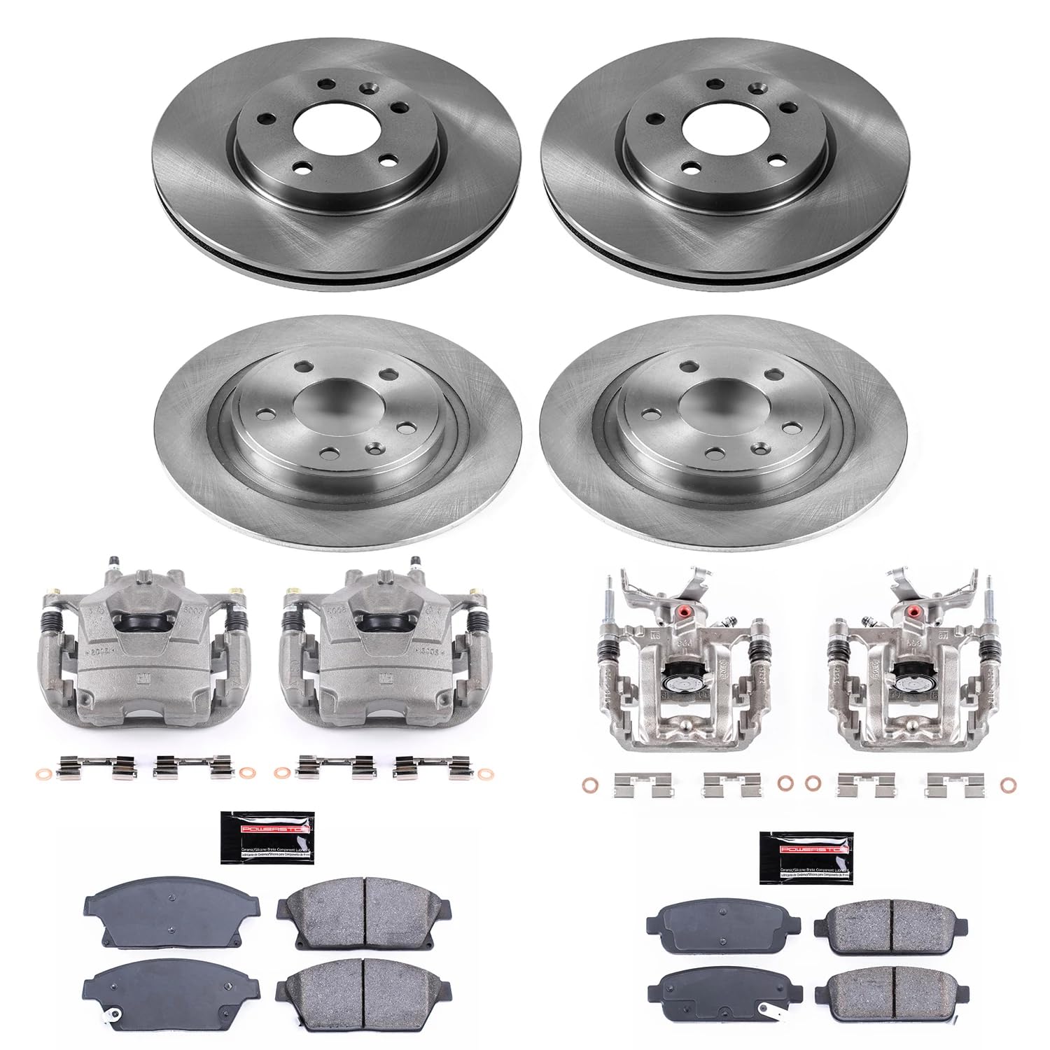 Power Stop KCOE5555B Front and Rear Autospecialty Stock Replacement Caliper Kit- OE Rotors, Ceramic Brake Pads, Calipers For Buick Verano 2012-2017 [Model Specific]