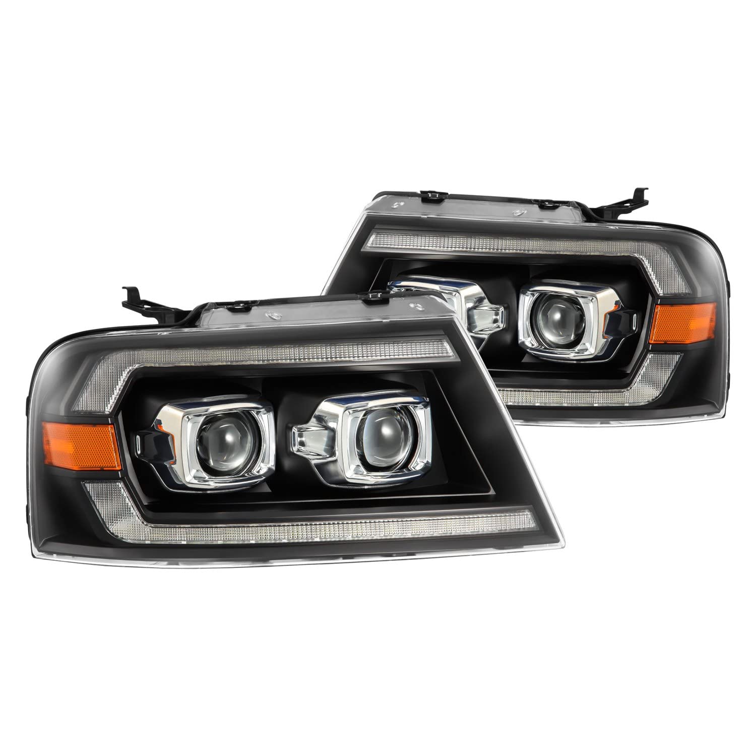 AlphaRex PRO-Series 04-08 Ford F150 Projector Headlights Alpha-Black w/Sequential Signal and DRL