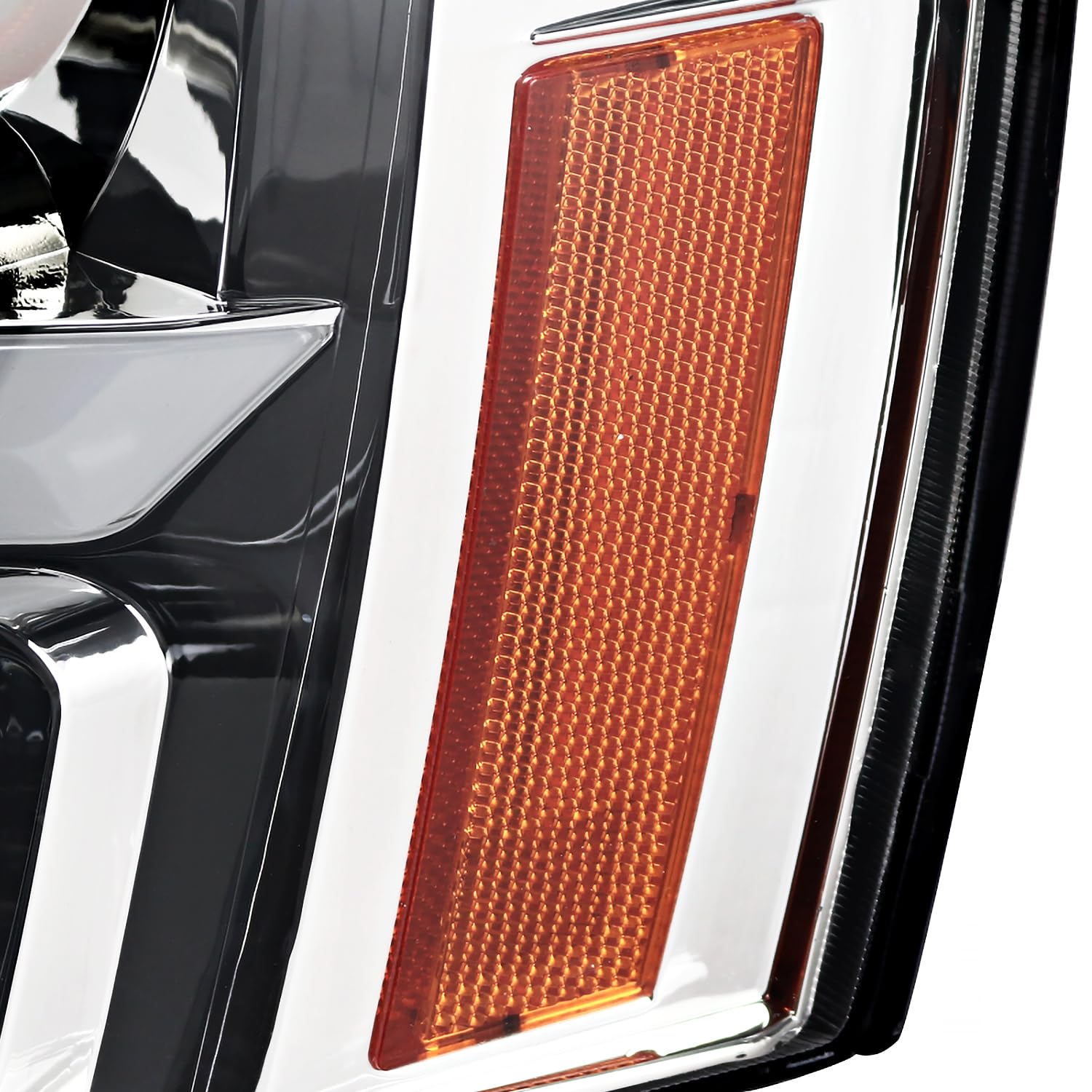 Chrome LED Bar Projector Headlights SPEC-D TUNING Compatible with 2007-2014 Chevy Avalanche, Tahoe, Suburban, Left + Right Pair Headlamps Assembly