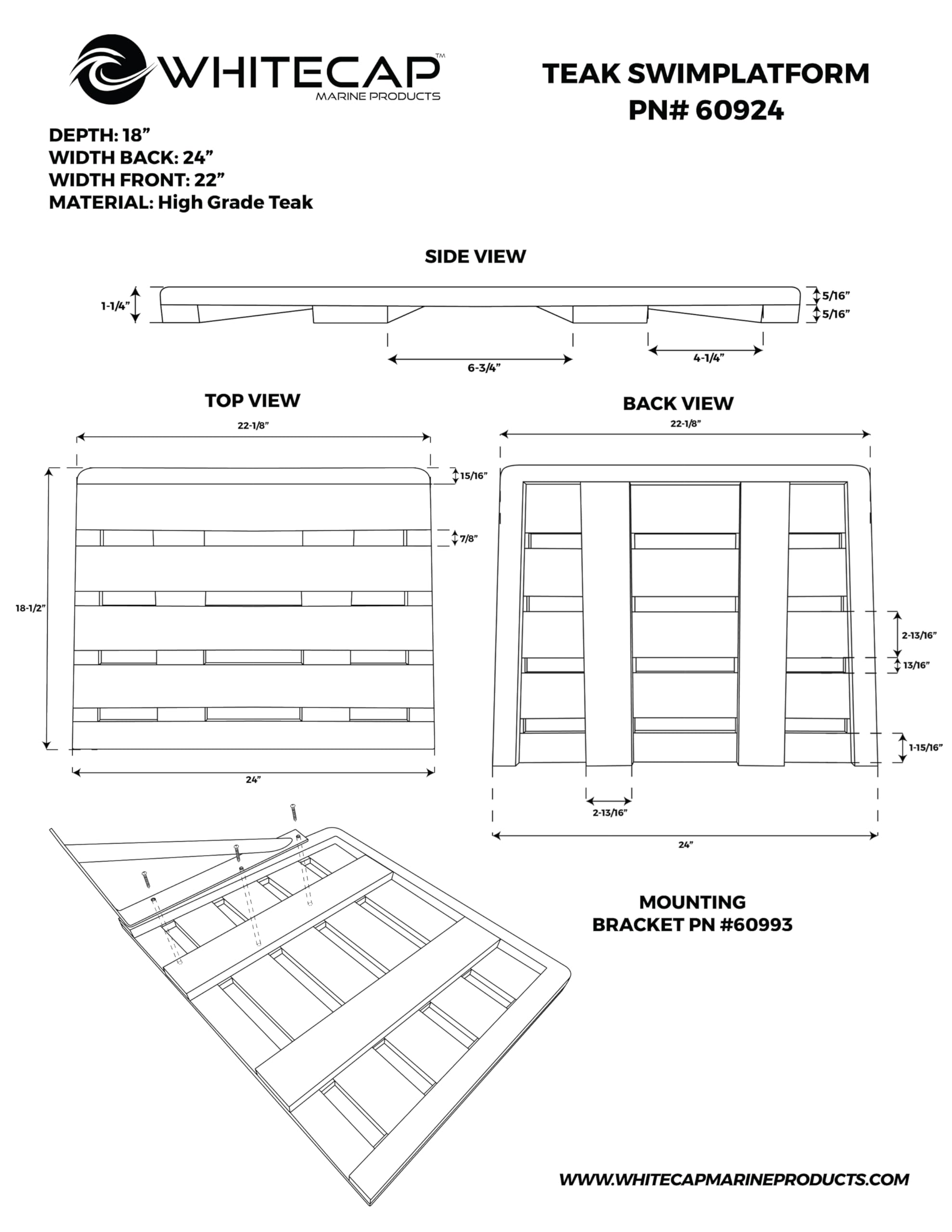 Teak Swim Platform Whitecap 60924 - 24" x 18"