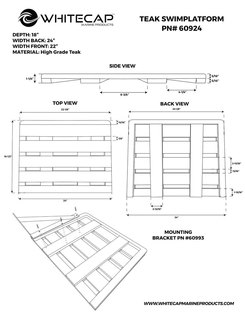 Teak Swim Platform Whitecap 60924 - 24" x 18"