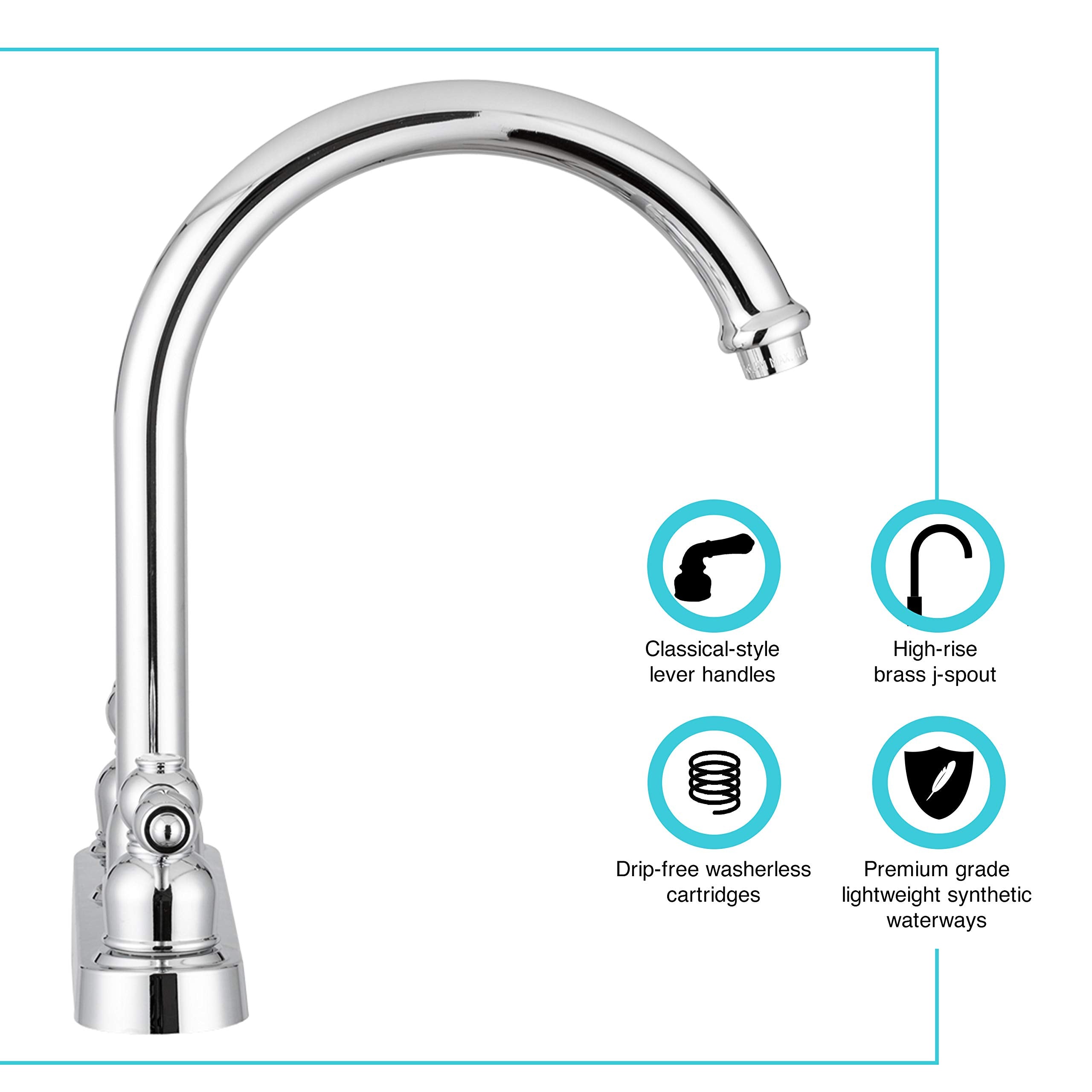 Dura Faucet RV DF-PK340L-CP Non-Metallic Kitchen Sink J-Spout Faucet (Chrome)