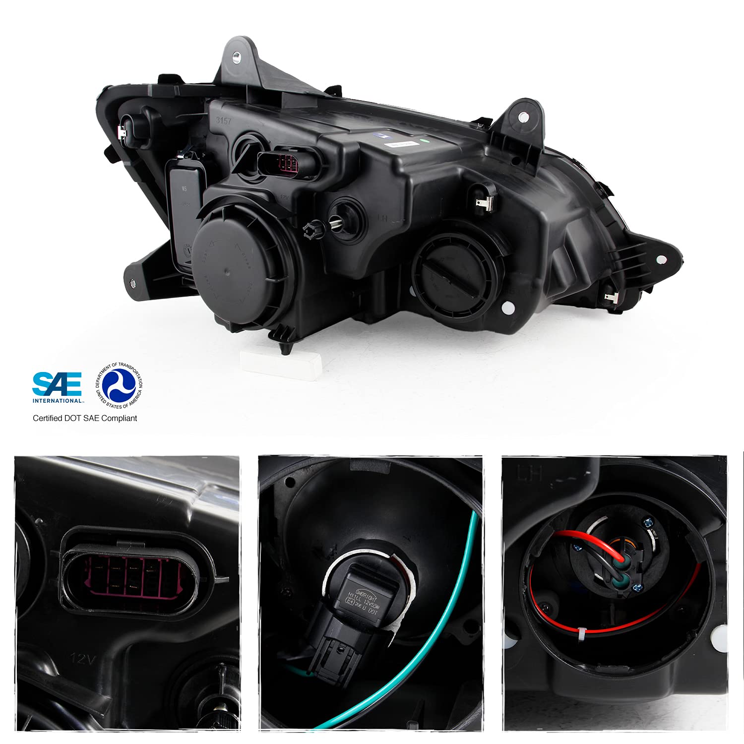 AKKON - OE Style Projector Headlights Fits 2008-2017 Kenworth T660 T170 T270 T370 T700 Black Housing - Pair