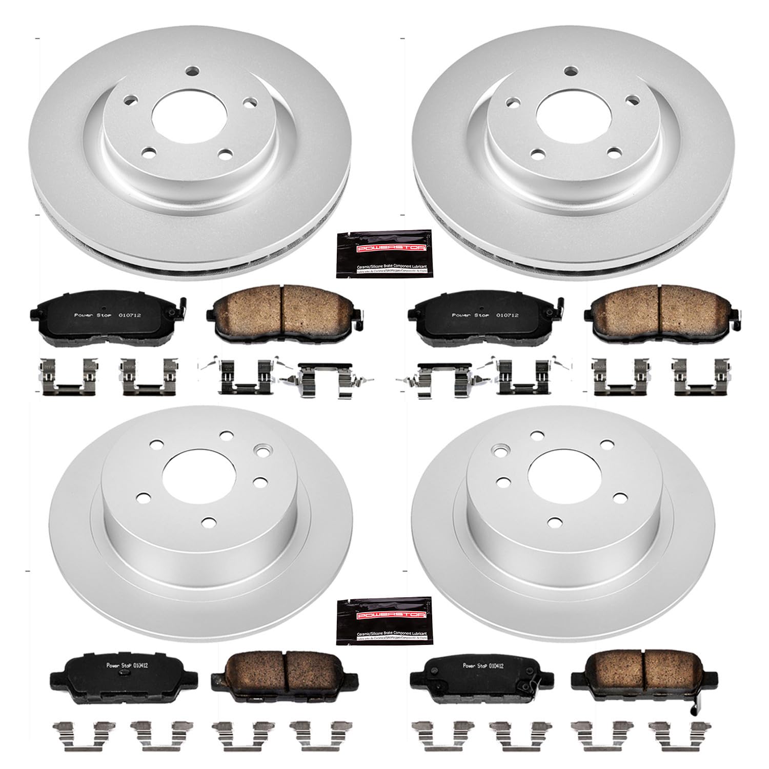 Power Stop CRK242 Brake Rotor & Coated Ceramic Brake Pads- front & rear For Nissan Altima 2010-2013 [Model Specific]