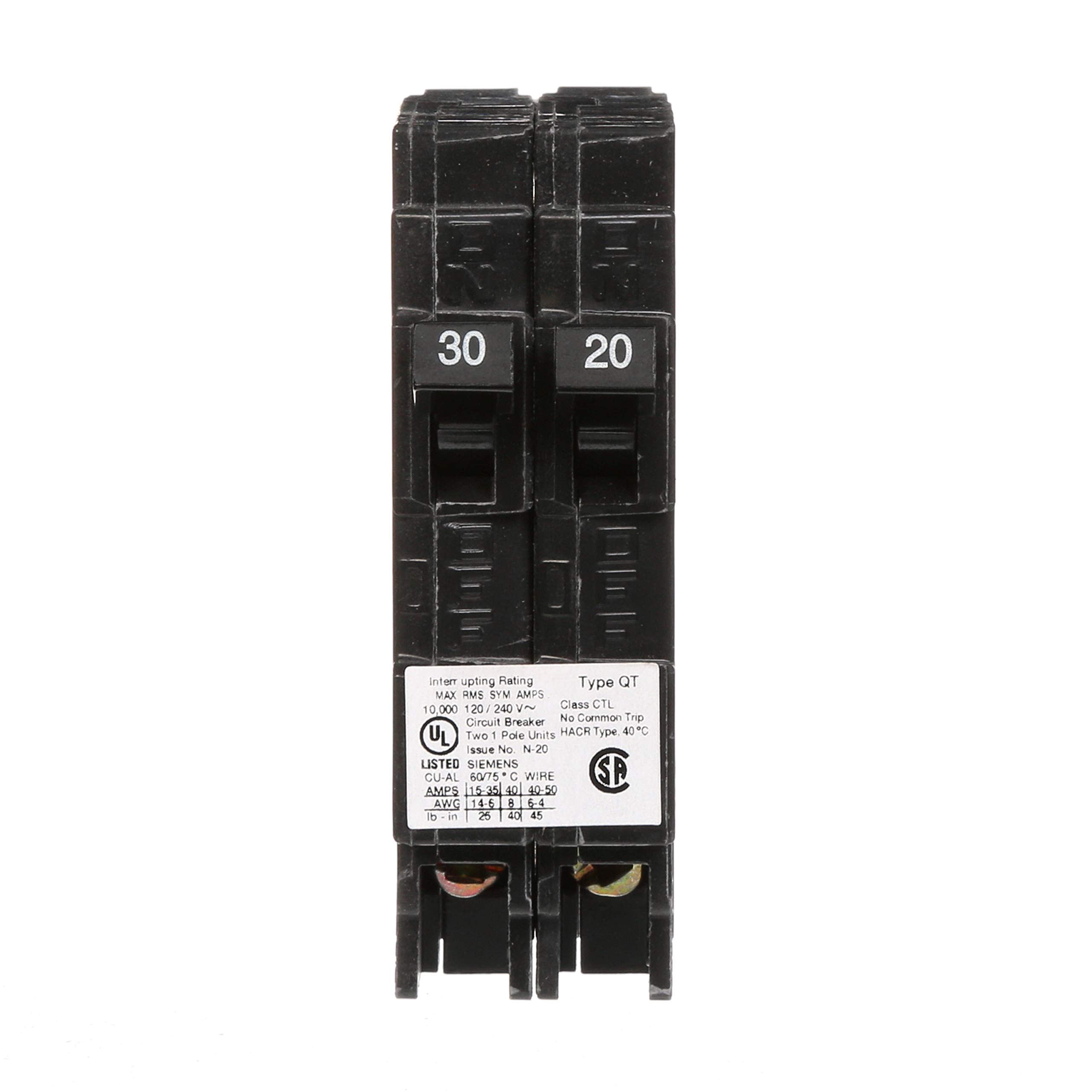 SIEMENS 30/20-Amp Q3020 1 Pole 120-Volt 10-Kaic DUPLEX Circuit Breaker