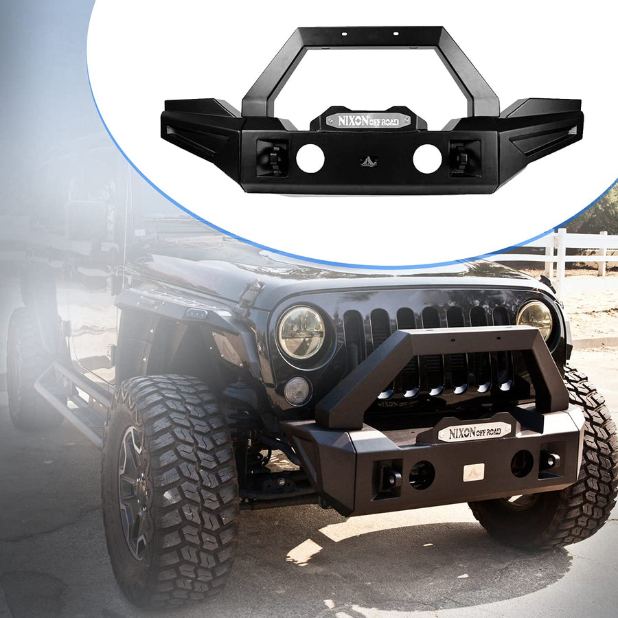 Nixon Offroad Front Bumper Fit For 2007-2018 Jeep Wrangler JK/JKU 2018-2023 Jeep JL/JLU 2019-2023 Jeep Gladiator JT 2/4 Doors Heavy Duty Full Width Bumper w/ 2xD-Ring Shackles