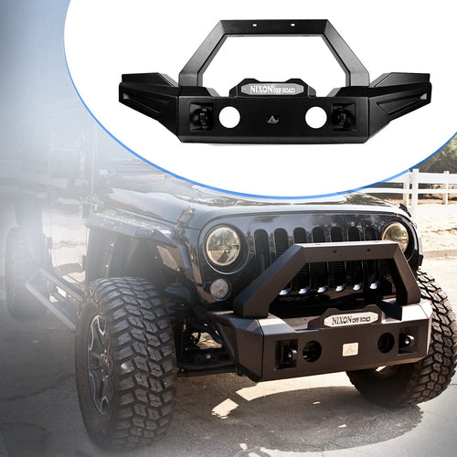 Nixon Offroad Front Bumper Fit For 2007-2018 Jeep Wrangler JK/JKU 2018-2023 Jeep JL/JLU 2019-2023 Jeep Gladiator JT 2/4 Doors Heavy Duty Full Width Bumper w/ 2xD-Ring Shackles