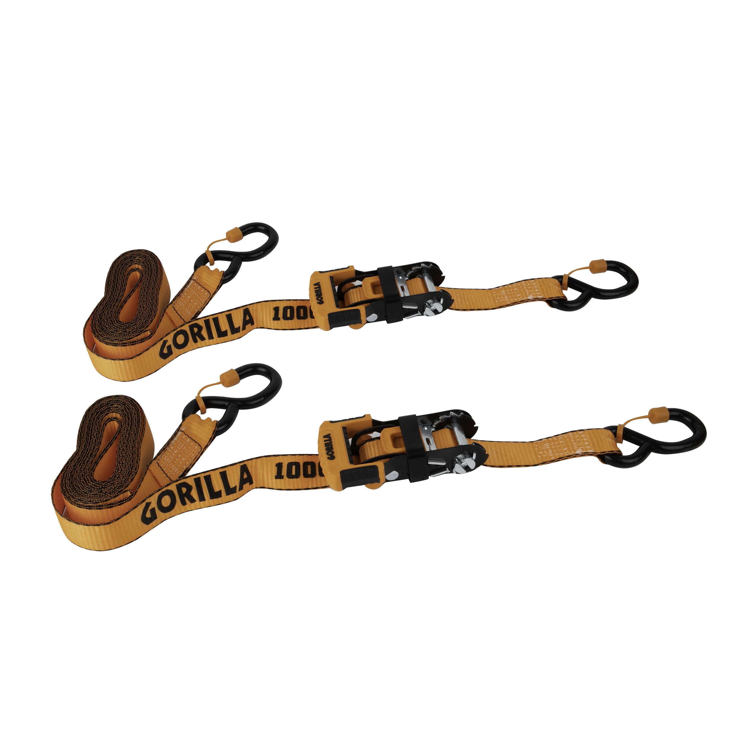 Gorilla Heavy Duty Ratchet Tie Down Strap 1.25 inch x 16 feet with a Sliding Ratchet Grip Handle and Cap Locks for Anchor Securement