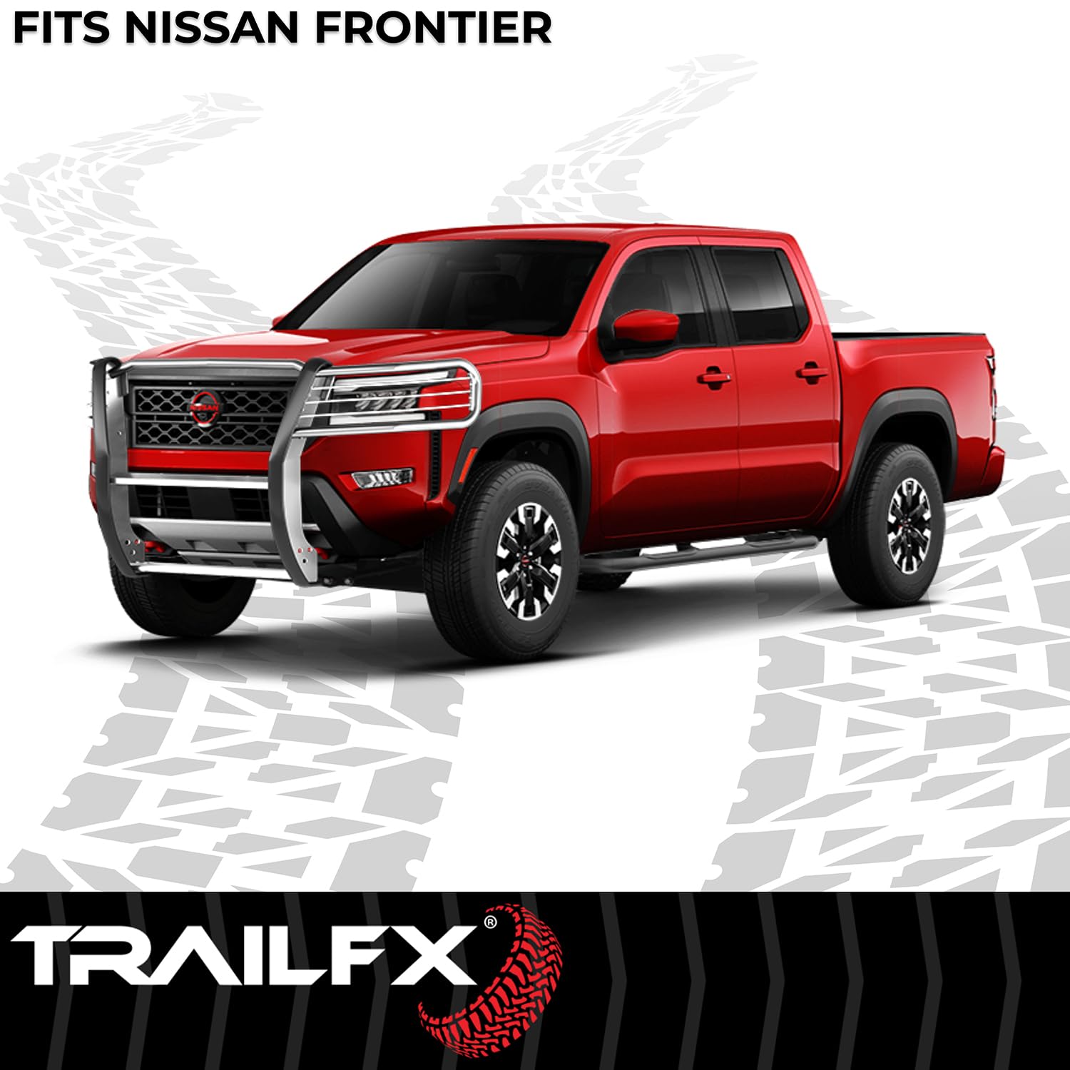 Grille Guard TrailFX E0048S, 1-Piece, Silver Polished, Stainless Steel, 1-1/2 Inch Diameter, with Brush Guard, Fits 2022-2025 Nissan Frontier (Cutting Required)