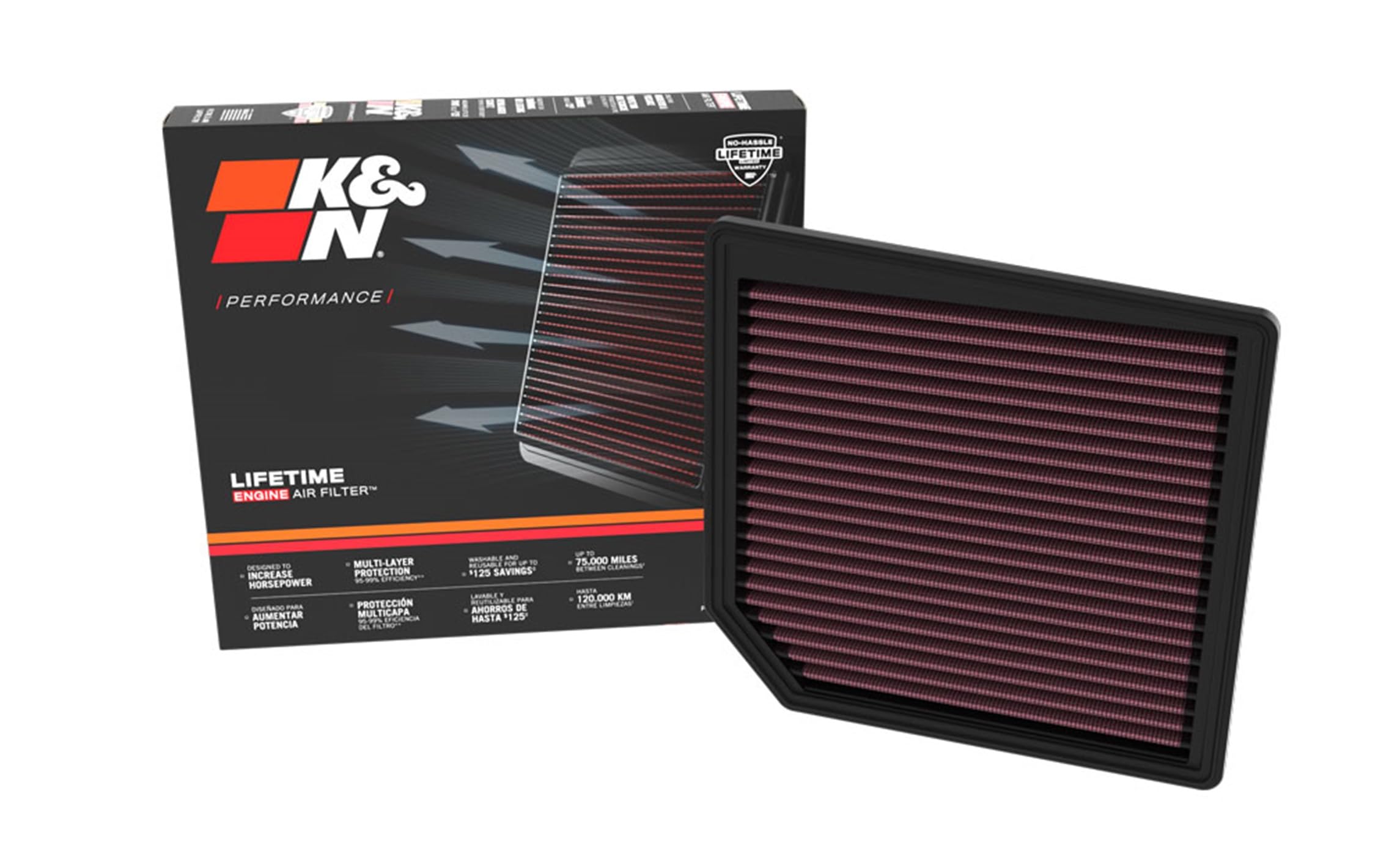 K&N Engine Air Filter: Premium, High Performance, Washable, Replacement Filter: Compatible with 2022-2023 Maserati Ghibli and Levante, 33-3182
