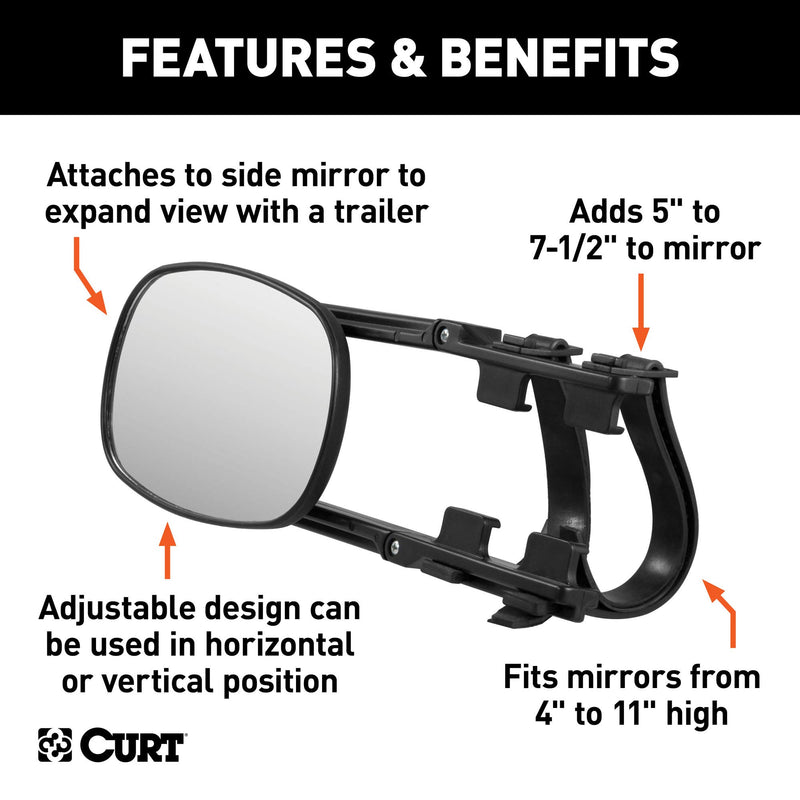 CURT 5-Inch x 7-1/2-Inch Universal Strap-On Adjustable Extendable Towing Mirror 20002