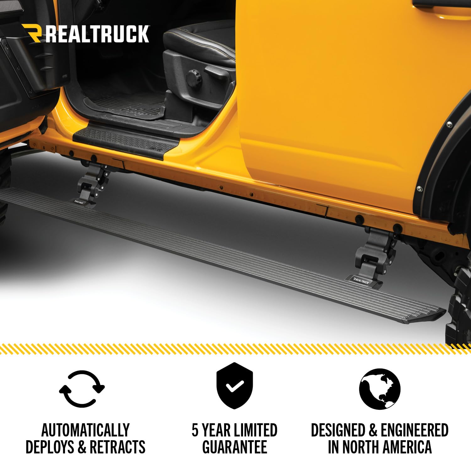 E1 Electric Running Board Kit Go Rhino 20413157PC for Ford 21-24 Bronco, Textured Black