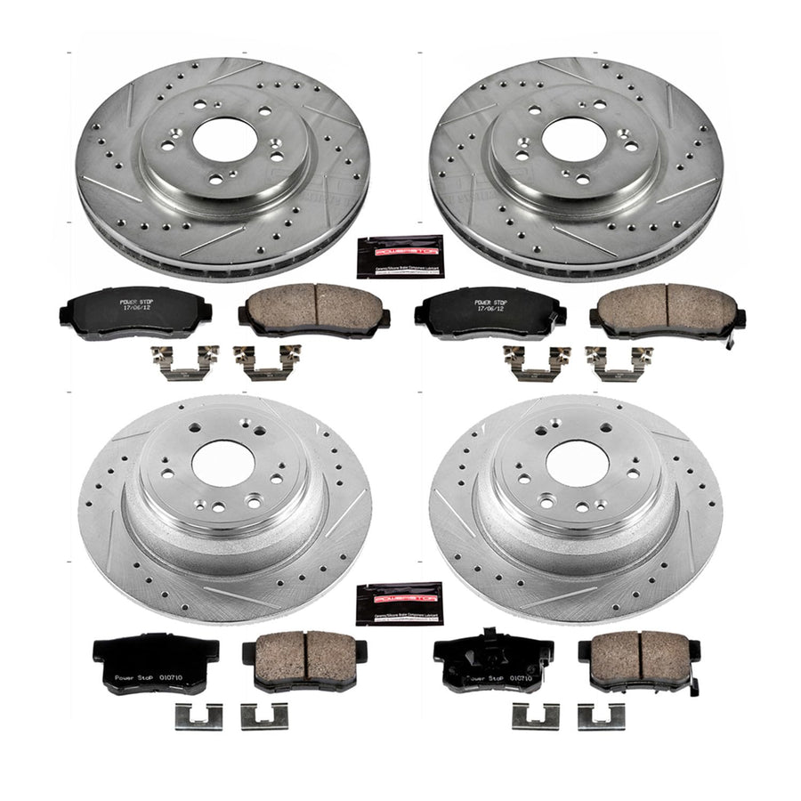 Power Stop K5815 Z23 Carbon Fiber Brake Pads Front and Rear with Drilled & Slotted Brake Rotors Kit For Honda Accord Crosstour 2010-2011, Honda Crosstour 2012 [Model Specific]