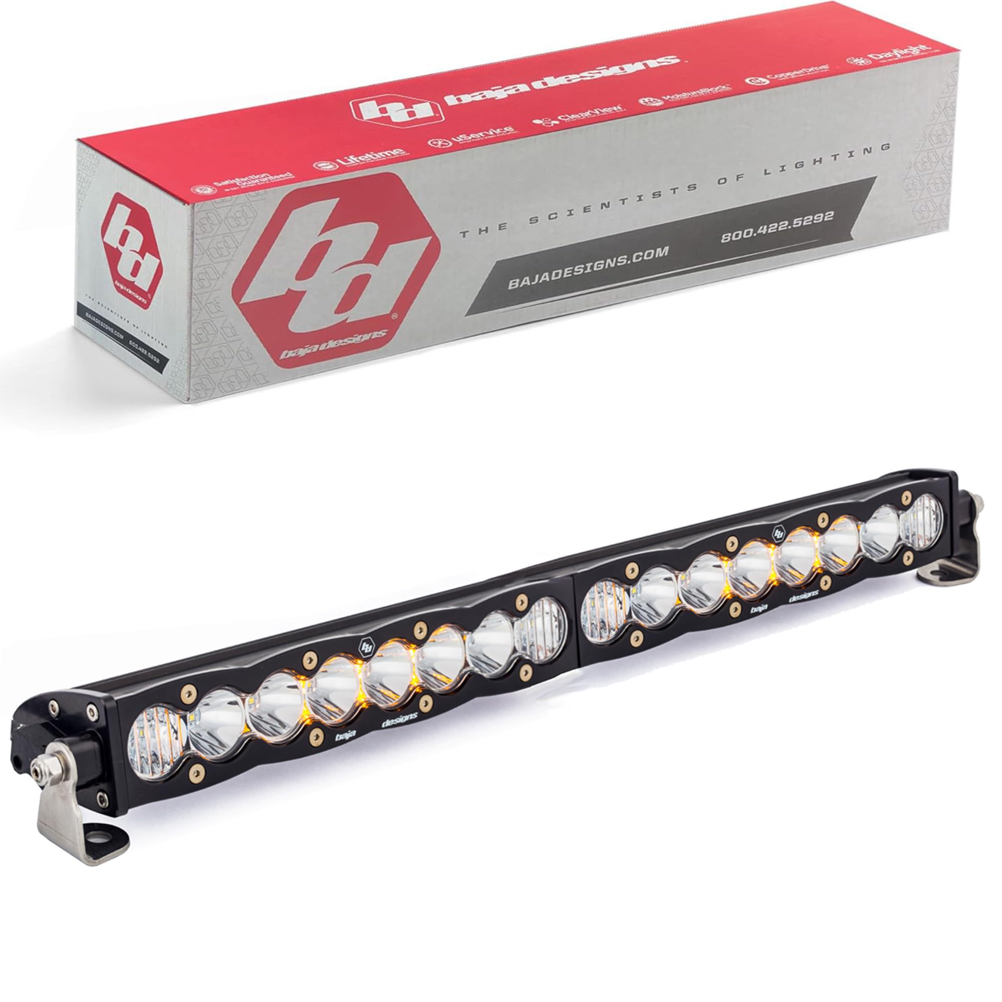 Baja Designs 20" S8 LED Light Bar - Slim Off-Road LED Light Bar for Trucks, Wranglers, 4x4, UTV, ATV - Amber Backlight (Driving/Combo; Clear Lens)
