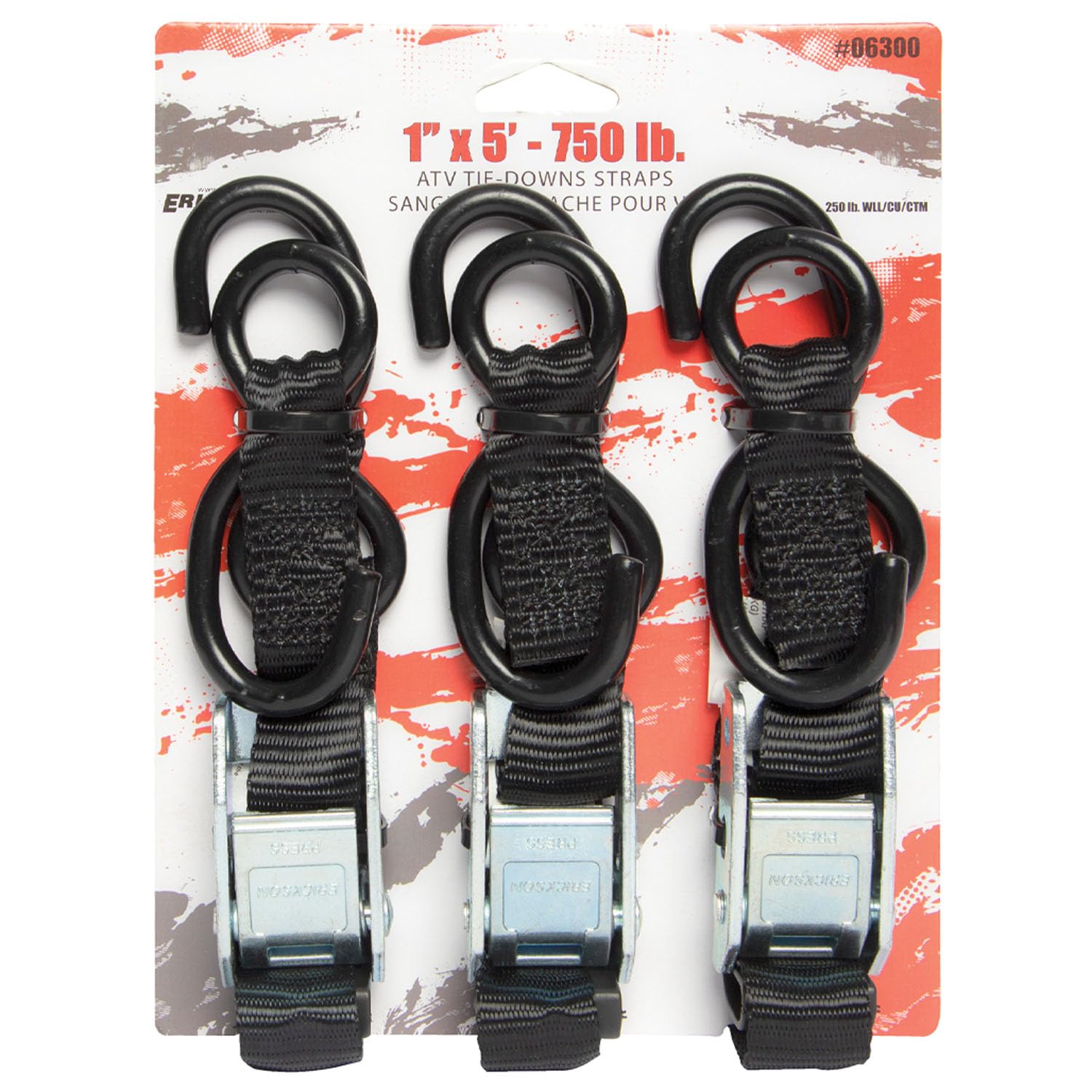 ATV Tie Down Straps HQ POWERSPORTS 1" x 5' 750 lb Cam Buckle (Set of 3)