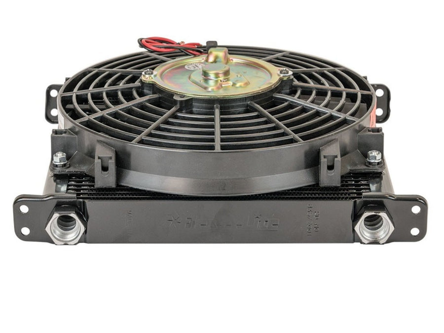 Remote Mount Flex-a-lite (700032) Stacked Plate 32-Row Engine-Oil Cooler with Electric Fan, 11 x 11 x 1 3/4" with AN Fittings