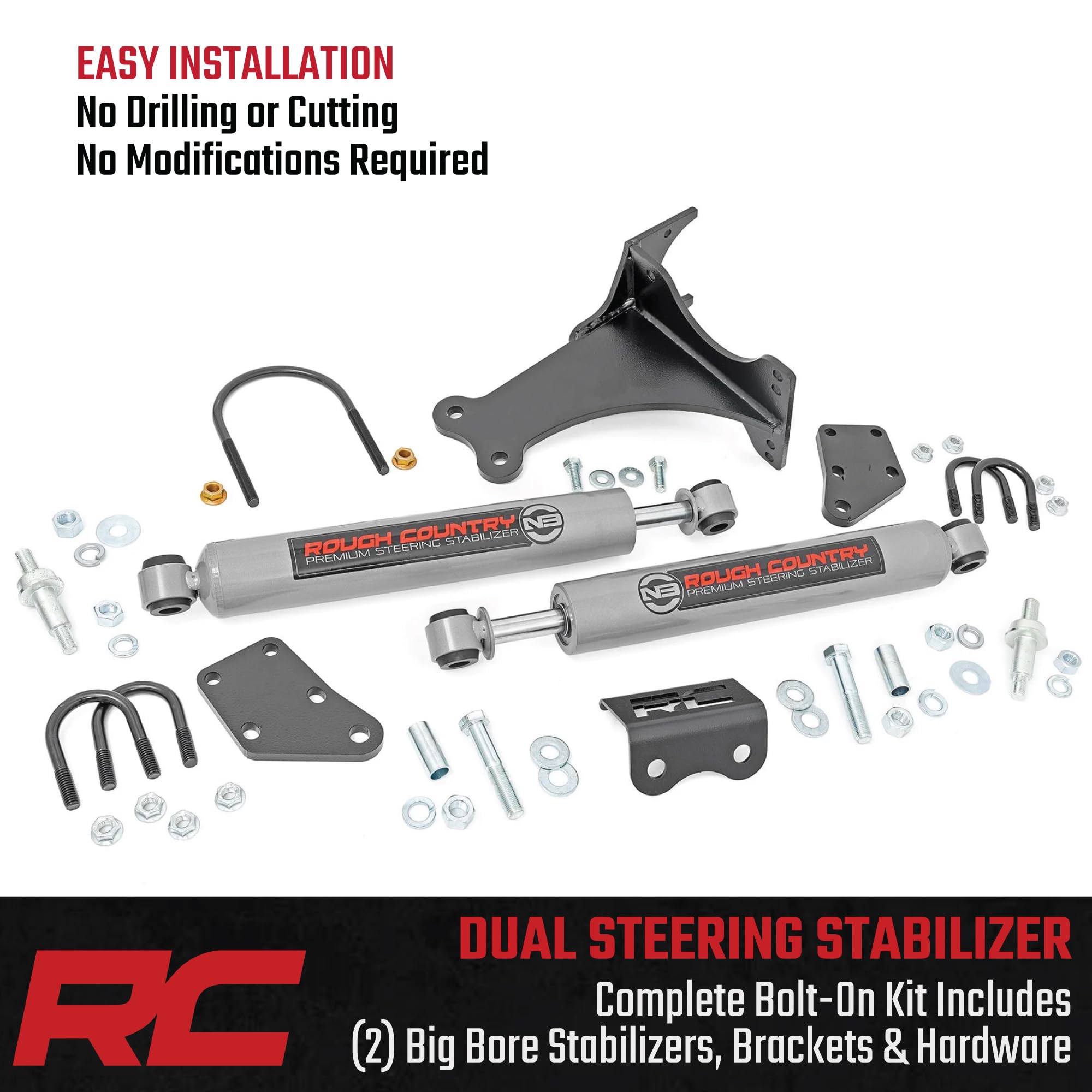 Rough Country Dual N3 Steering Stabilizer for 05-24 Ford Super Duty - 8749130