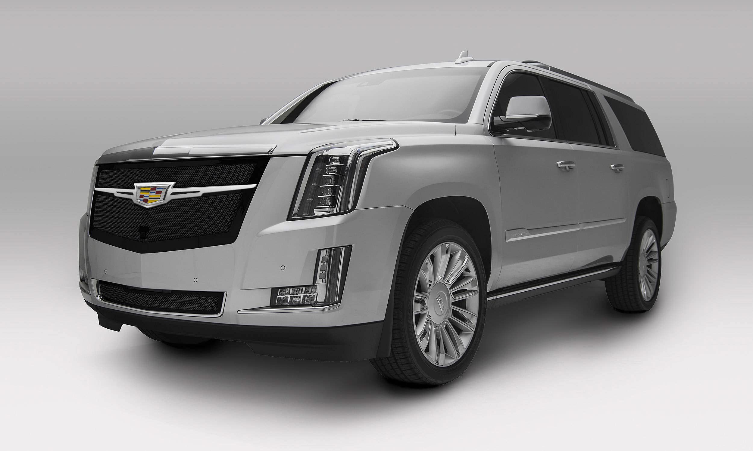Upper Class Series Main Grille T-Rex Grilles 2015i-2020 Escalade, Black with Chrome Plated Center Trim Piece, 1 Pc, Replacement, Fits Vehicles with Camera - PN #51191