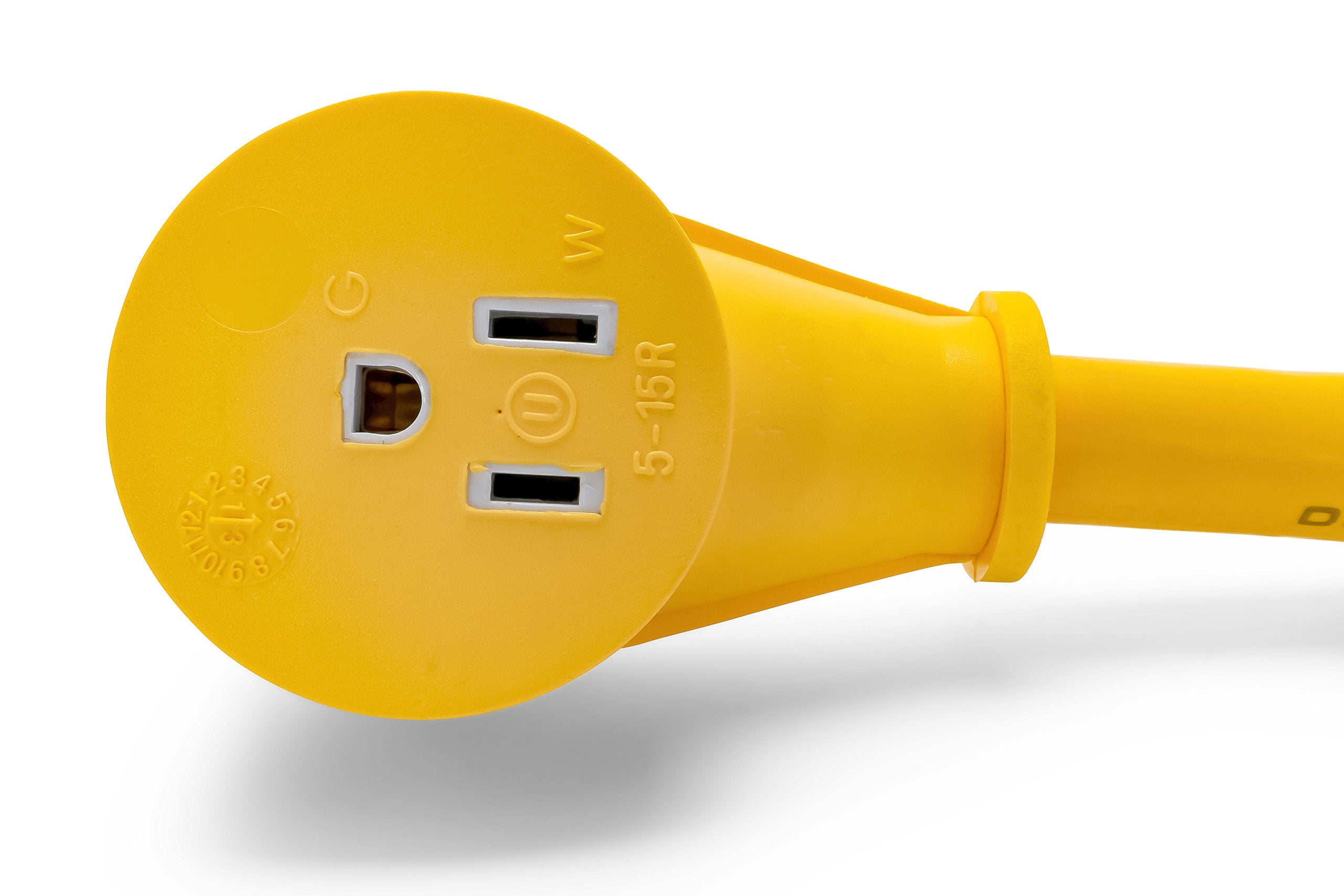 Camco 12" PowerGrip Electrical Adapter - 30 Amp Male Locking End to 15 Amp Female Standard End (55616)