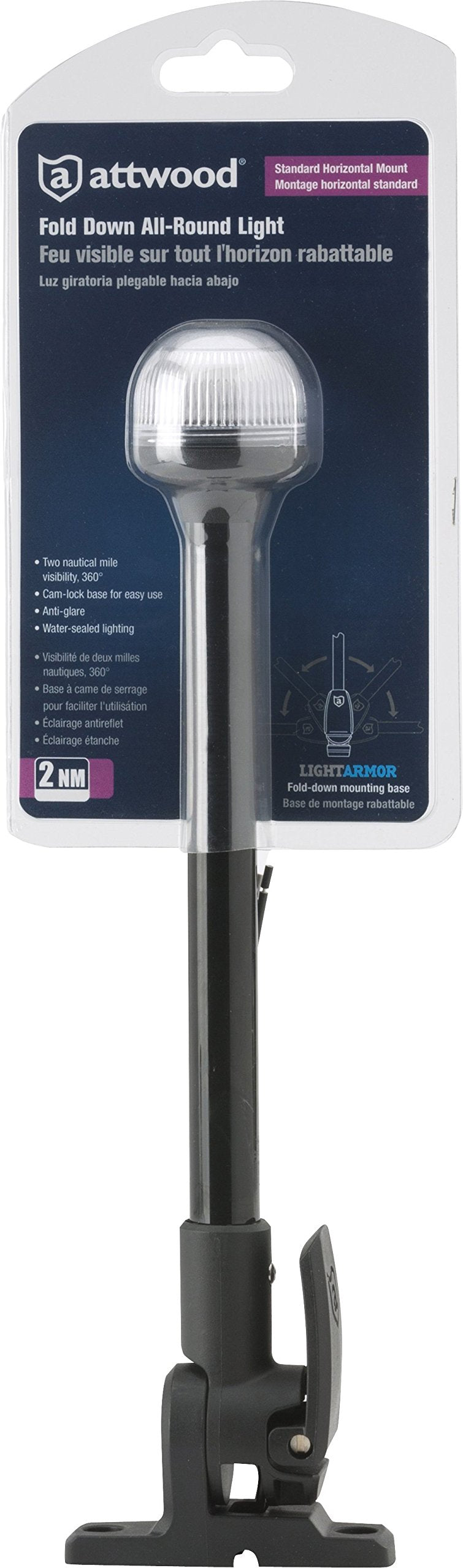 Attwood 5358-12-7 Corporation 1263351 12" Black Plastic Pole Fold Down White All-Round Light