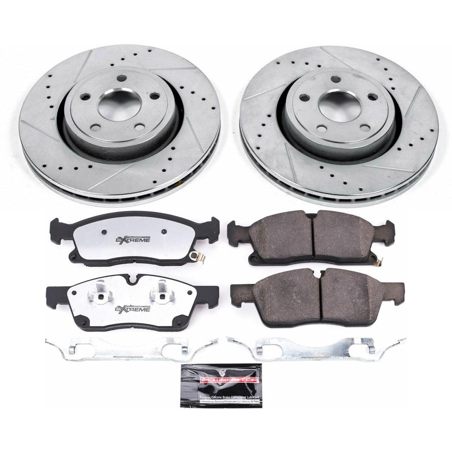 Front Brake Kit Power Stop For 2021 2022 2023 2024 Dodge Durango - Truck & Tow Carbon Fiber Ceramic Brake Pads & Drilled and Slotted Rotors Replacement, K7133-36