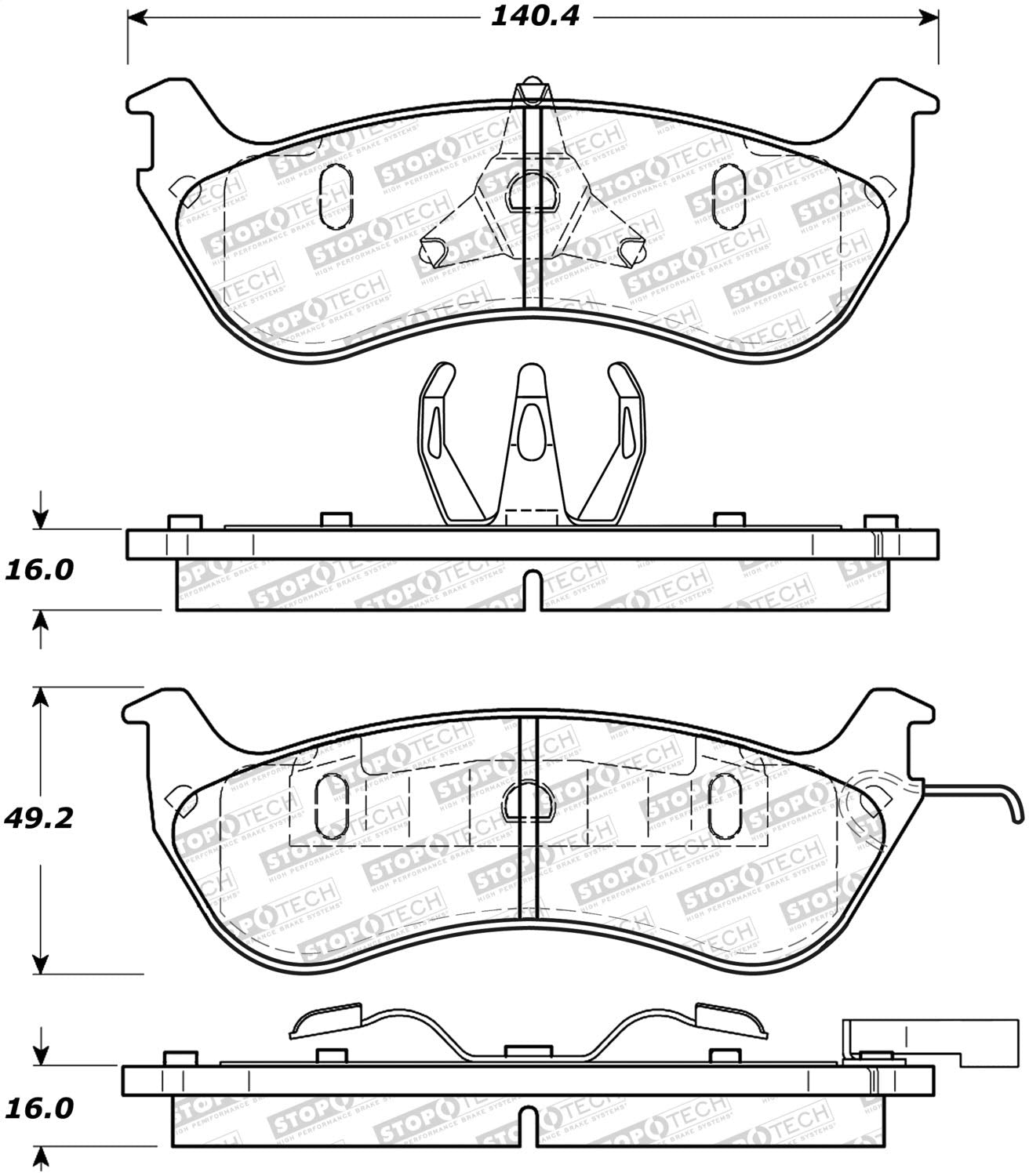 Rear StopTech 308.06740 Brake Pads with Shims and Hardware Street