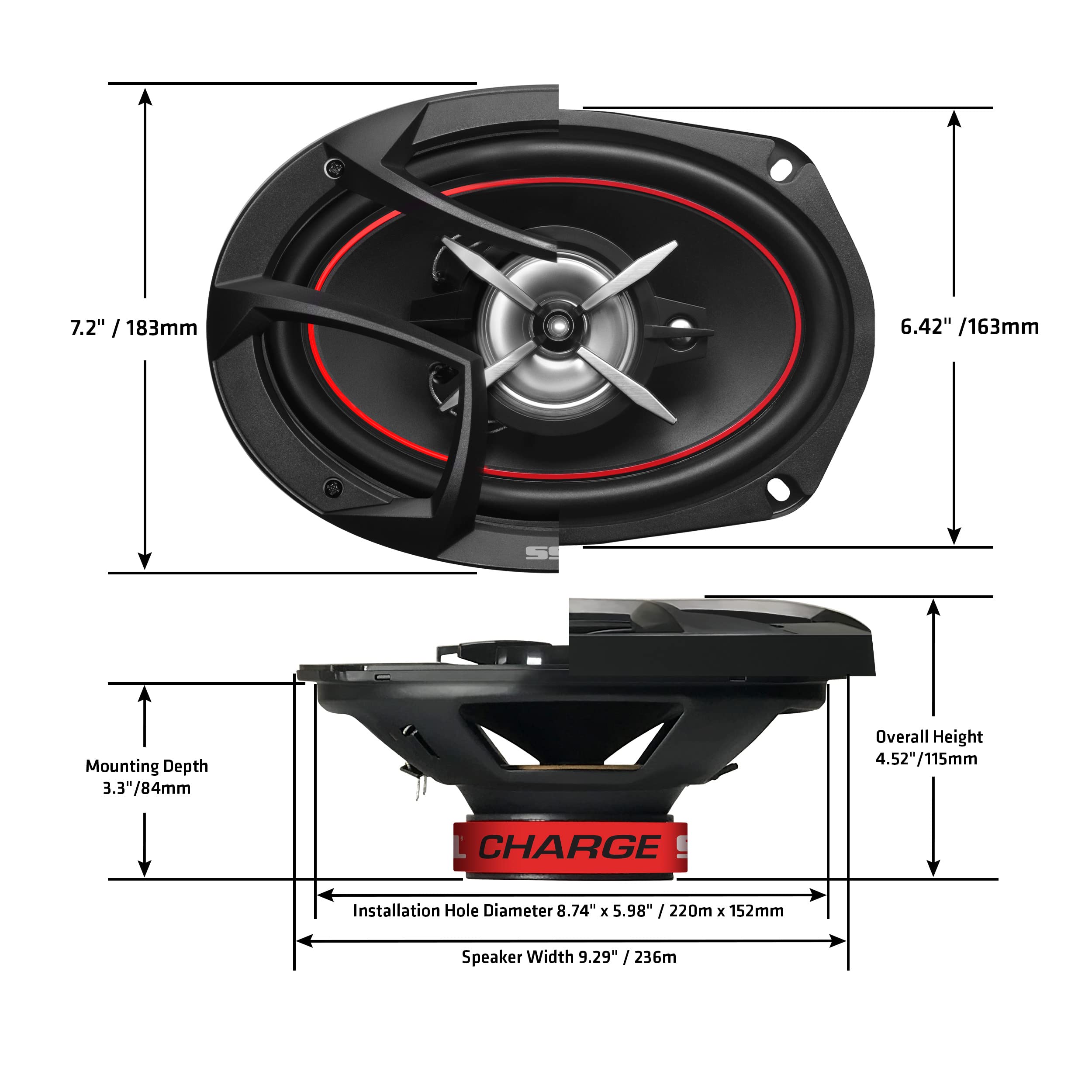 Sound Storm Laboratories Charge Series 6 x 9 Inch Car Door Stereo Speakers - 500 Watts Max, 3 Way, Full Range Audio, Coaxial, Tweeters, Sold in Pairs