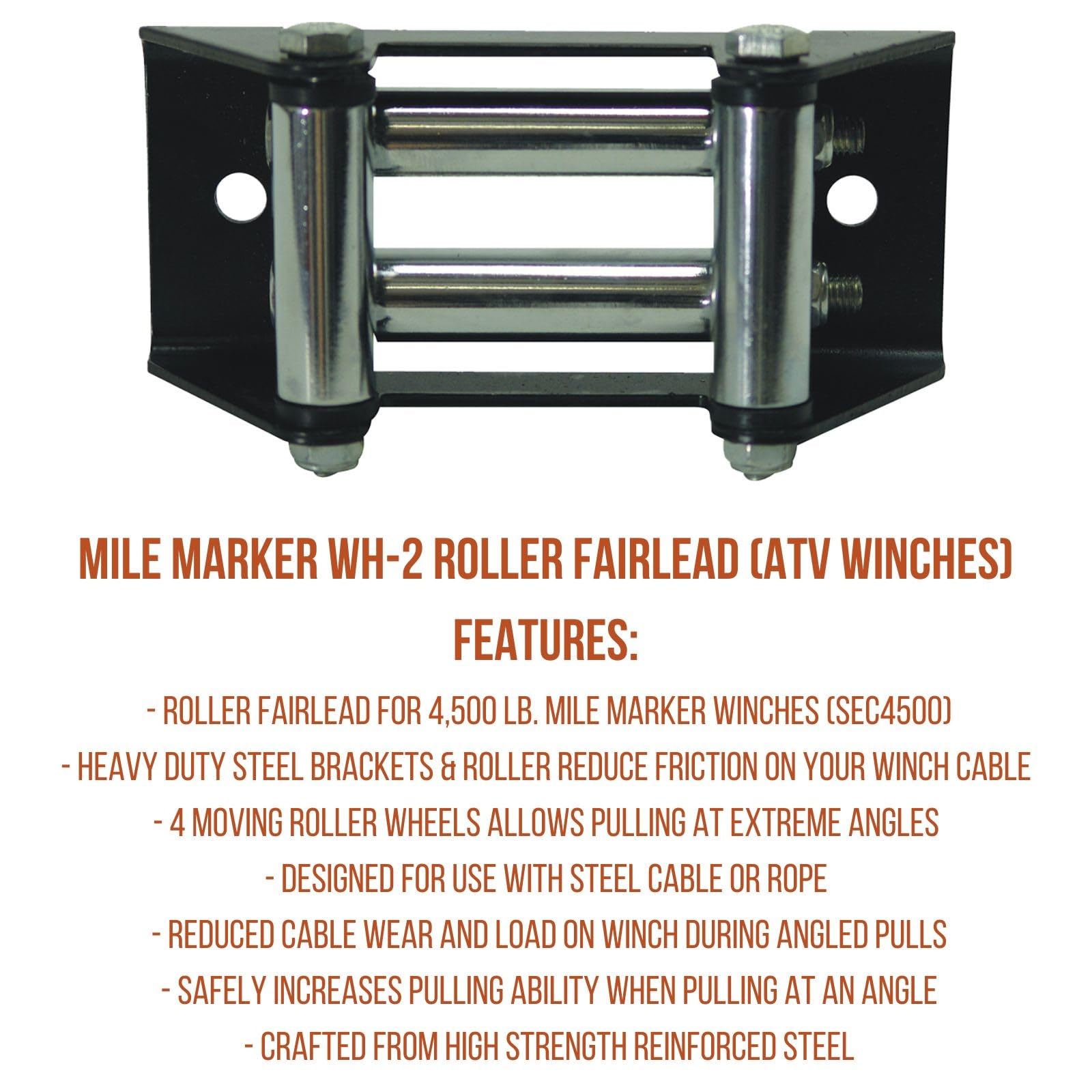 Mile Marker Replacement WH-2 Black & Silver Roller Fairlead for ATV Winches - Compatible with 2000 - 3500 lb. Mile Marker Winches - Reduces Friction on Winch Cable