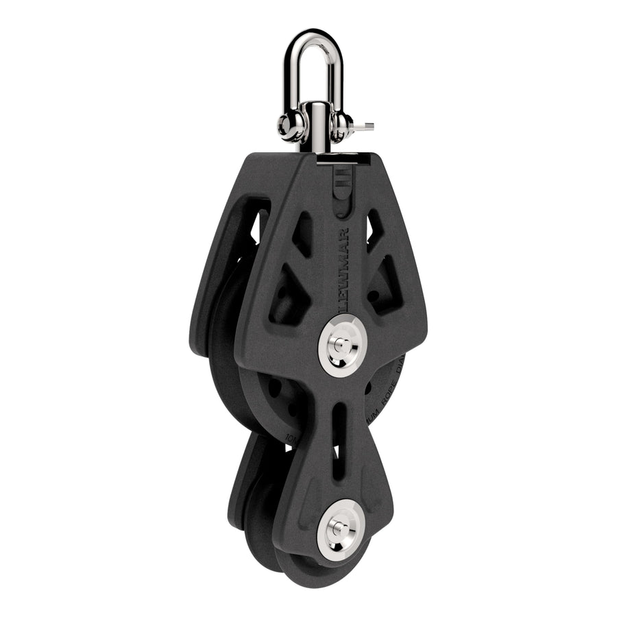 50mm Lewmar Synchro Block Fiddle, 990 lb Working Load Limit, Accommodates 1/4" - 3/8 Lines, High-Density Free-Spin Bearing, Traveler Compatible - 29925031BK