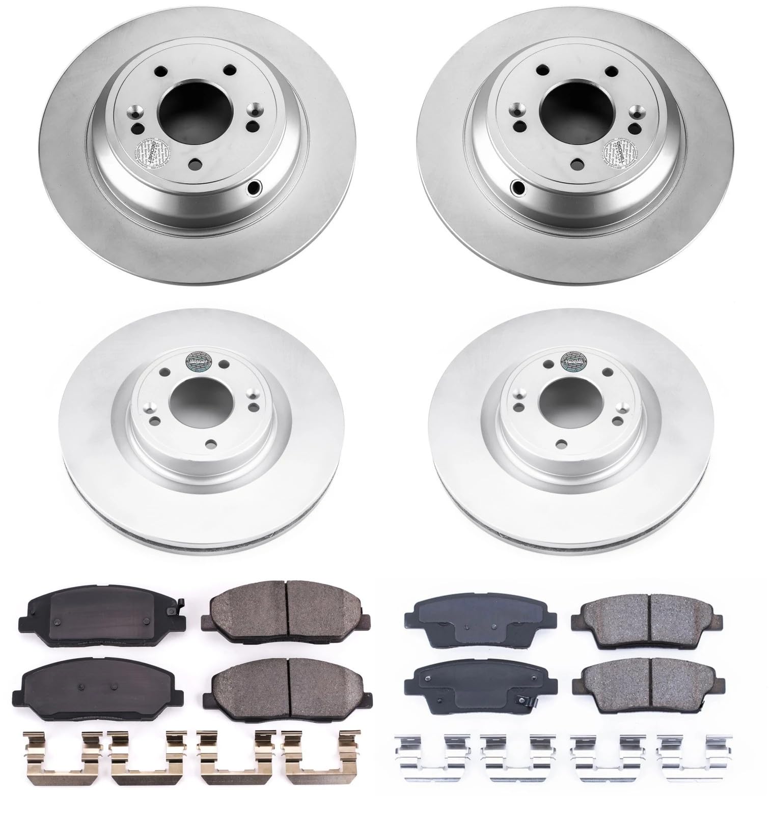 Power Stop Z17 CRK5923, Front and Rear Coated Rotor Kit-Coated Brake Rotors & Ceramic Brake Pads For Hyundai Genesis 2010-2011 [Model Specific]