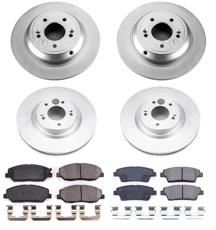 Power Stop Z17 CRK5923, Front and Rear Coated Rotor Kit-Coated Brake Rotors & Ceramic Brake Pads For Hyundai Genesis 2010-2011 [Model Specific]