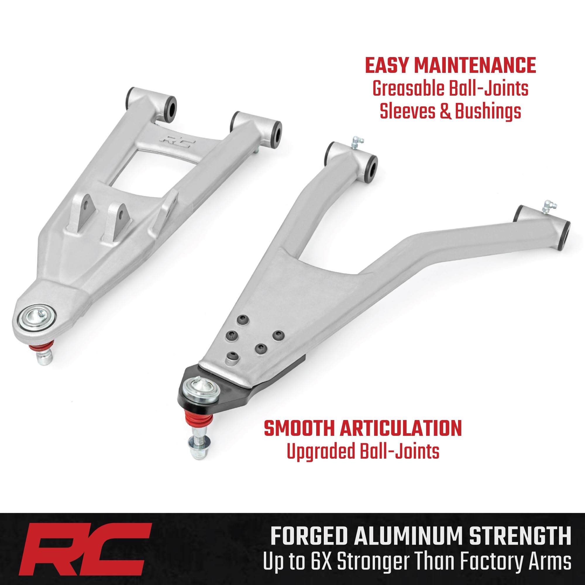Rough Country High Clearance Control Arms Aluminum with 2" Forward Offset for Polaris Ranger XP 1000 (2021-2025) - Forged A-Arms with Silver Finish, 4-Pack