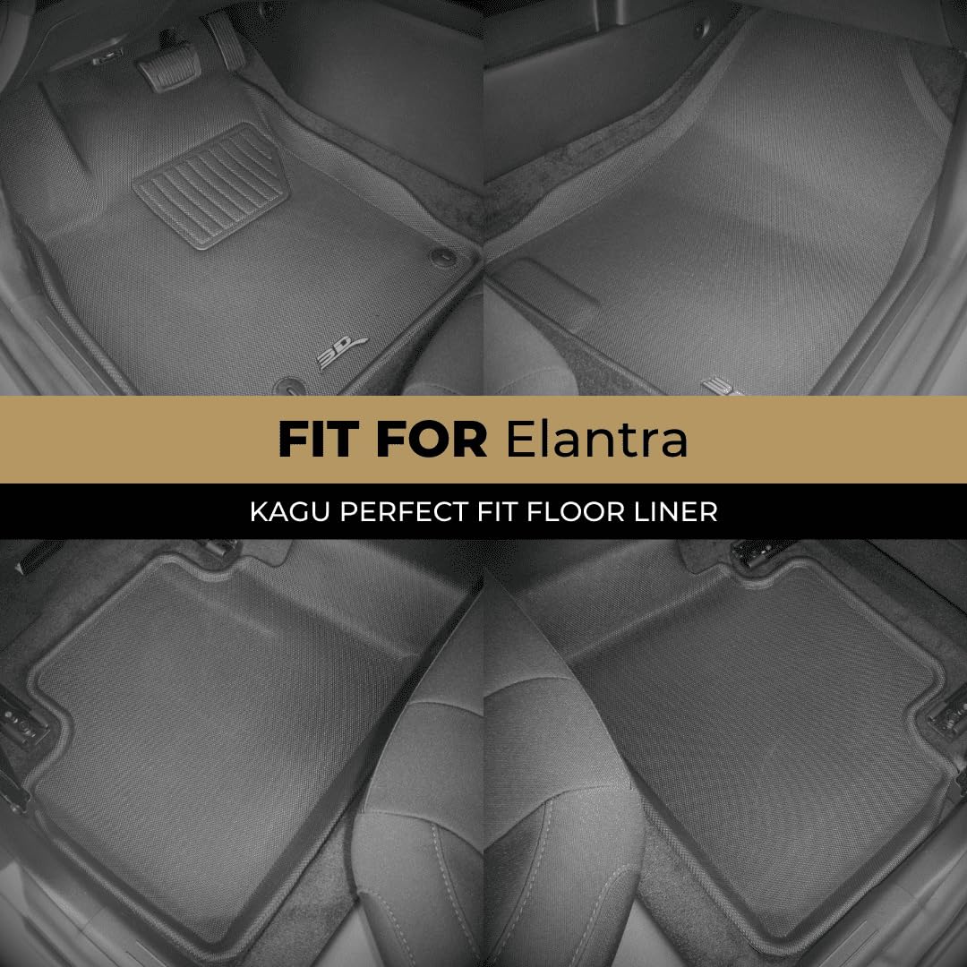 Kagu Floor Mat 3D MAXpider Custom Fit (Black) Compatible with Hyundai Elantra Hybrid 2021-2026 -Full Set