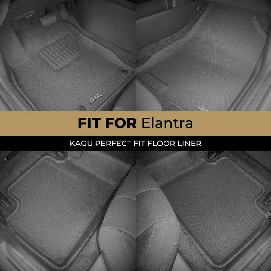 Kagu Floor Mat 3D MAXpider Custom Fit (Black) Compatible with Hyundai Elantra Hybrid 2021-2026 -Full Set