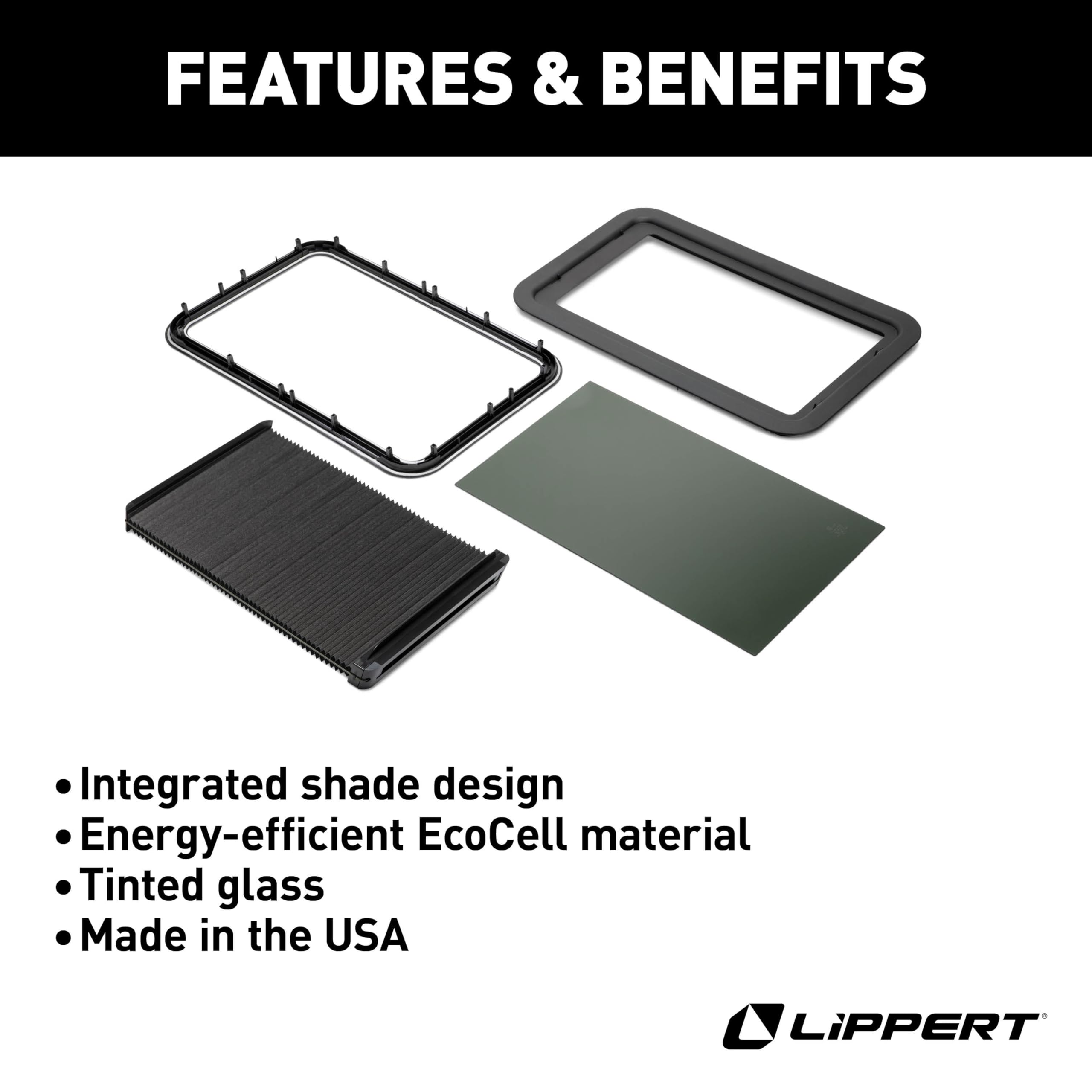 EcoCell Thin Shade Lippert Complete RV Window Kit for Entry Doors with Frame, Tinted Glass, Horizontal Blind, Sun-Blocking Protection, Easy Sliding Operation, Quick Installation - 2025009148