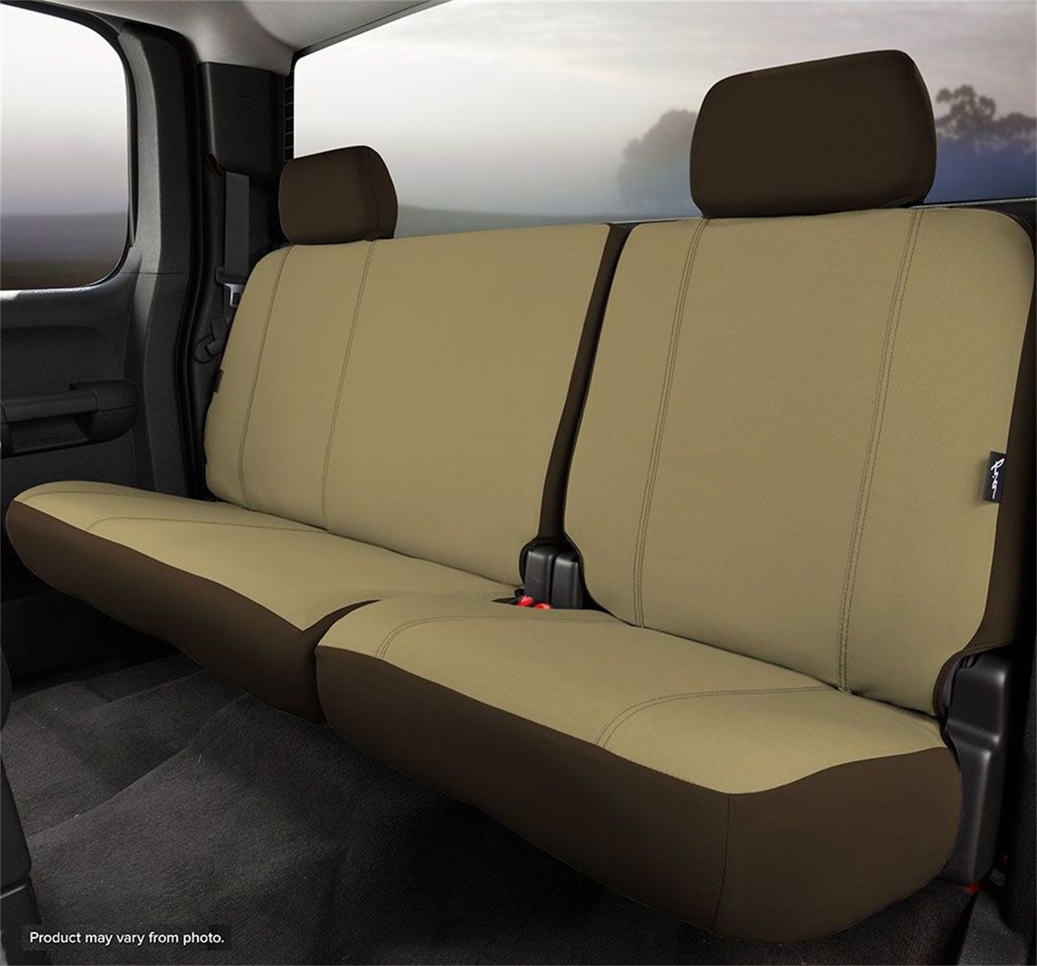 Fia Seat Protector SP82-75TAUPE Custom Seat Cover; Poly-Cotton; Taupe; Rear; Split Seat 40/60; Adjustable Headrests; Built In Center Seat Belt