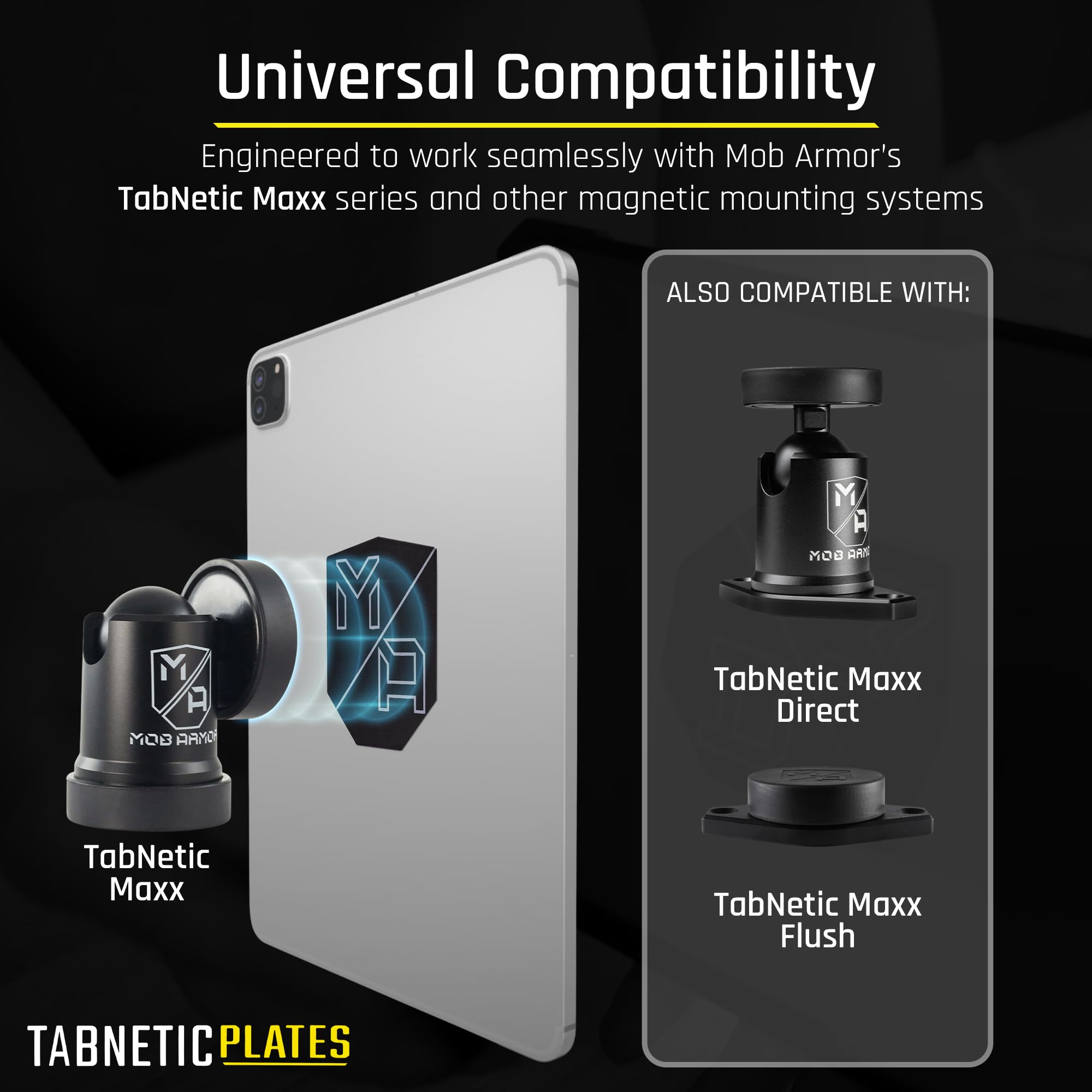 TabNetic Mob Armor Mounting Kit with Adhesive Disc, Durable Metal Plate & High Strength Magnetic Attachment for Universal Tablet Mounting - Ideal for Car, Home, Office, or Custom Installations