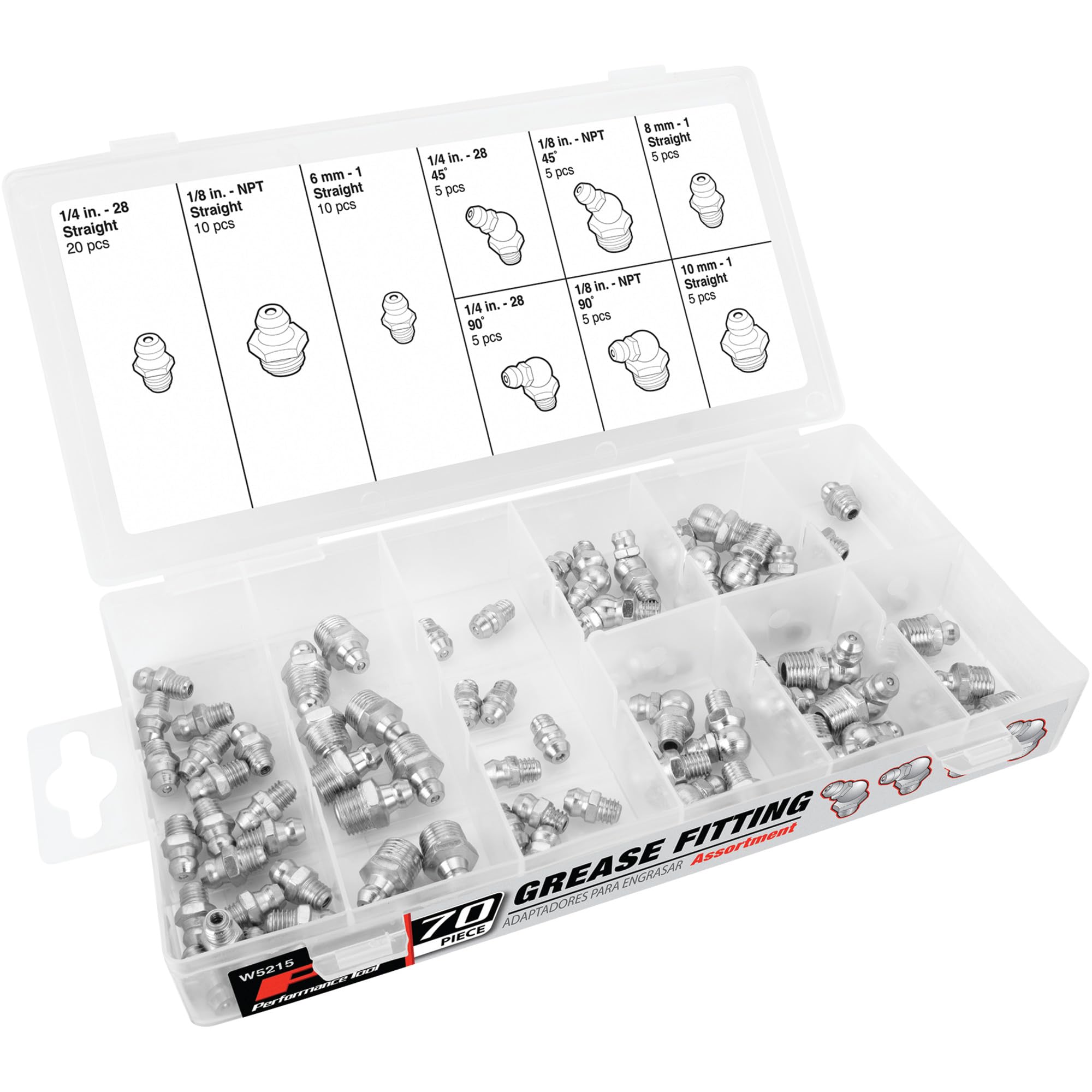 Performance Tool SAE/MET Grease Fitting Assortment W5215 - 70 Piece