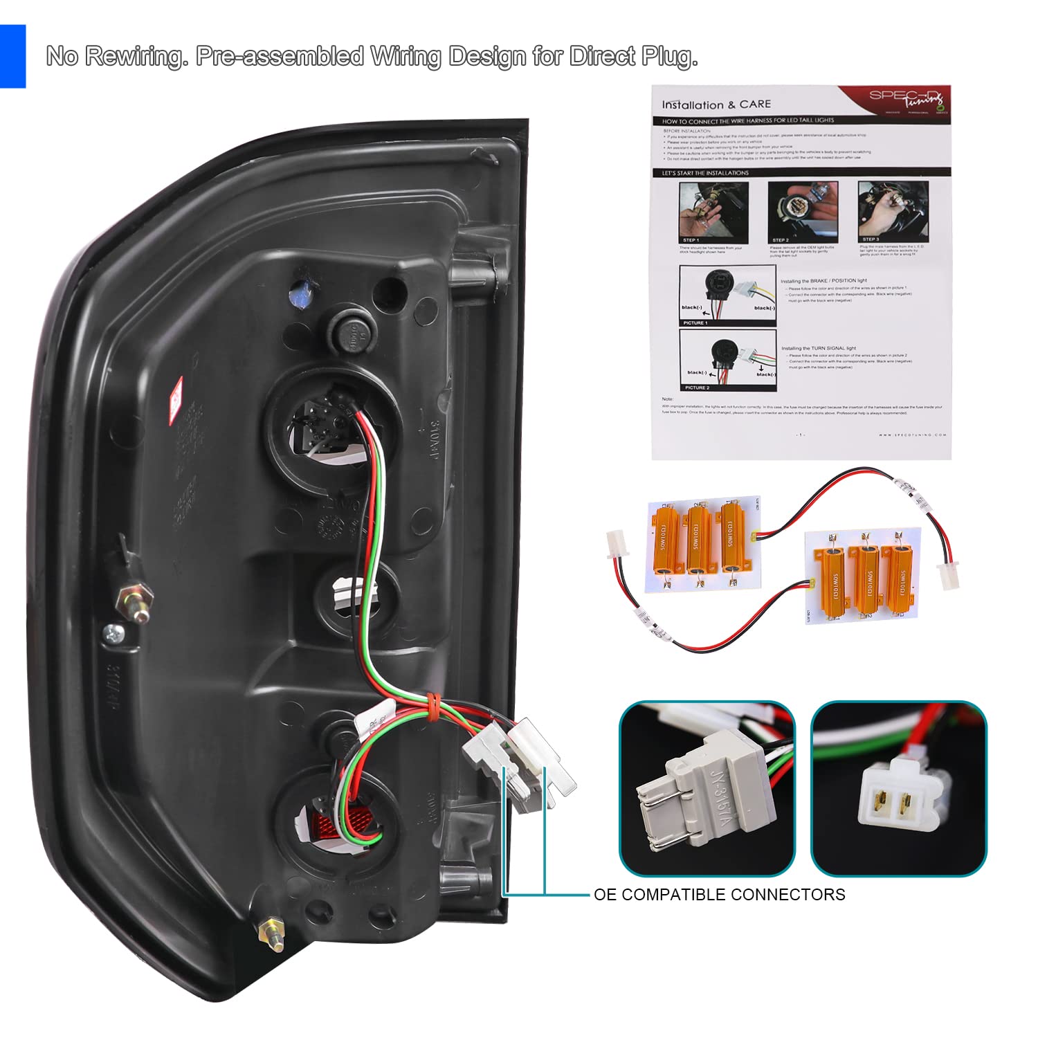 Black Tail Lights w/LED Bar SPEC-D TUNING Compatible with 2009-2014 Ford F150, Left + Right Pair Assembly