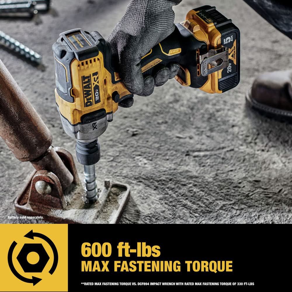 DEWALT 20V MAX Cordless Impact Wrench, Hog Ring 1/2', Includes LED Work Light and Belt Clip, Bare Tool Only (DCF891B)